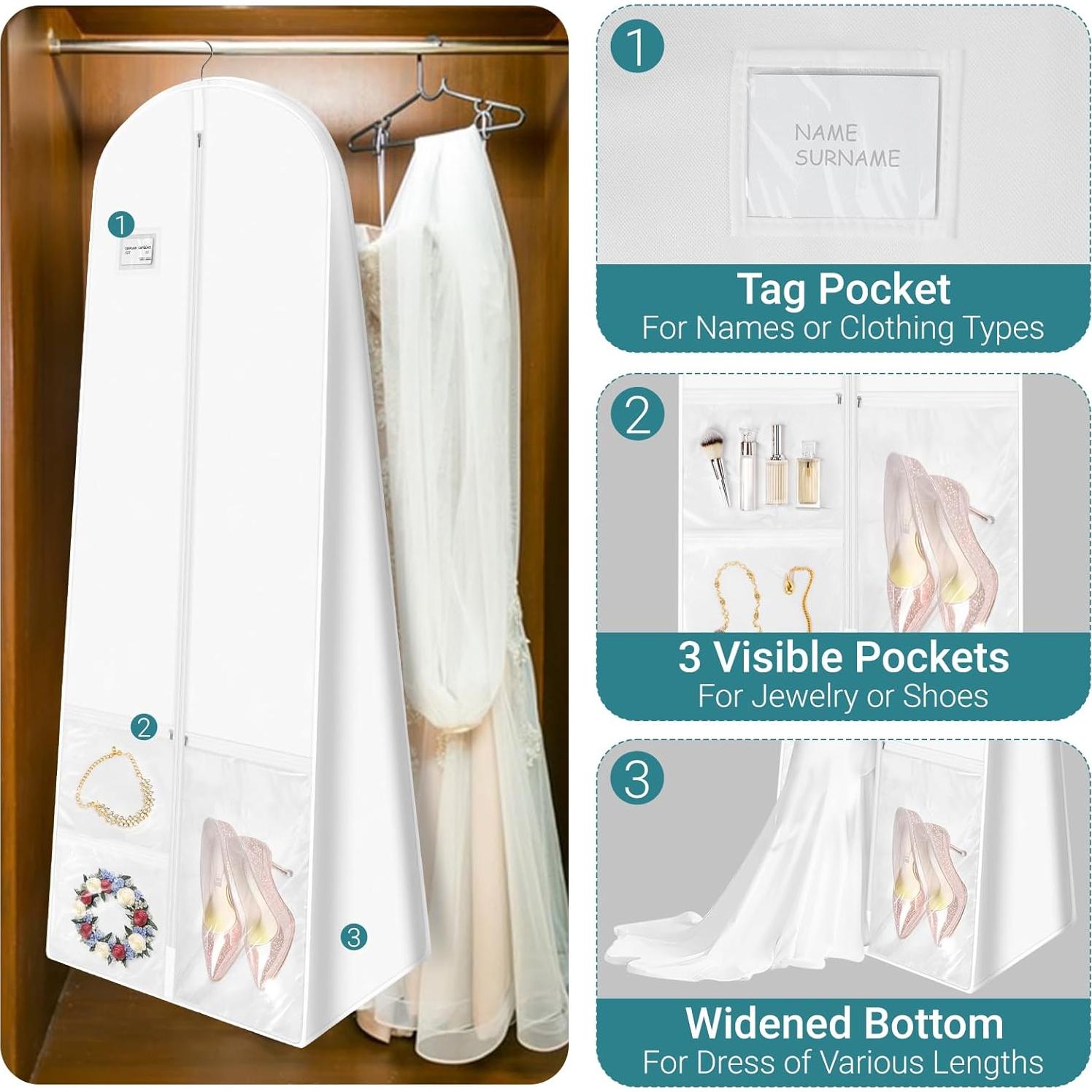 Bolsa para Vestido de Novia Svaldo Blanca 70x24x16 cm con Bolsillos