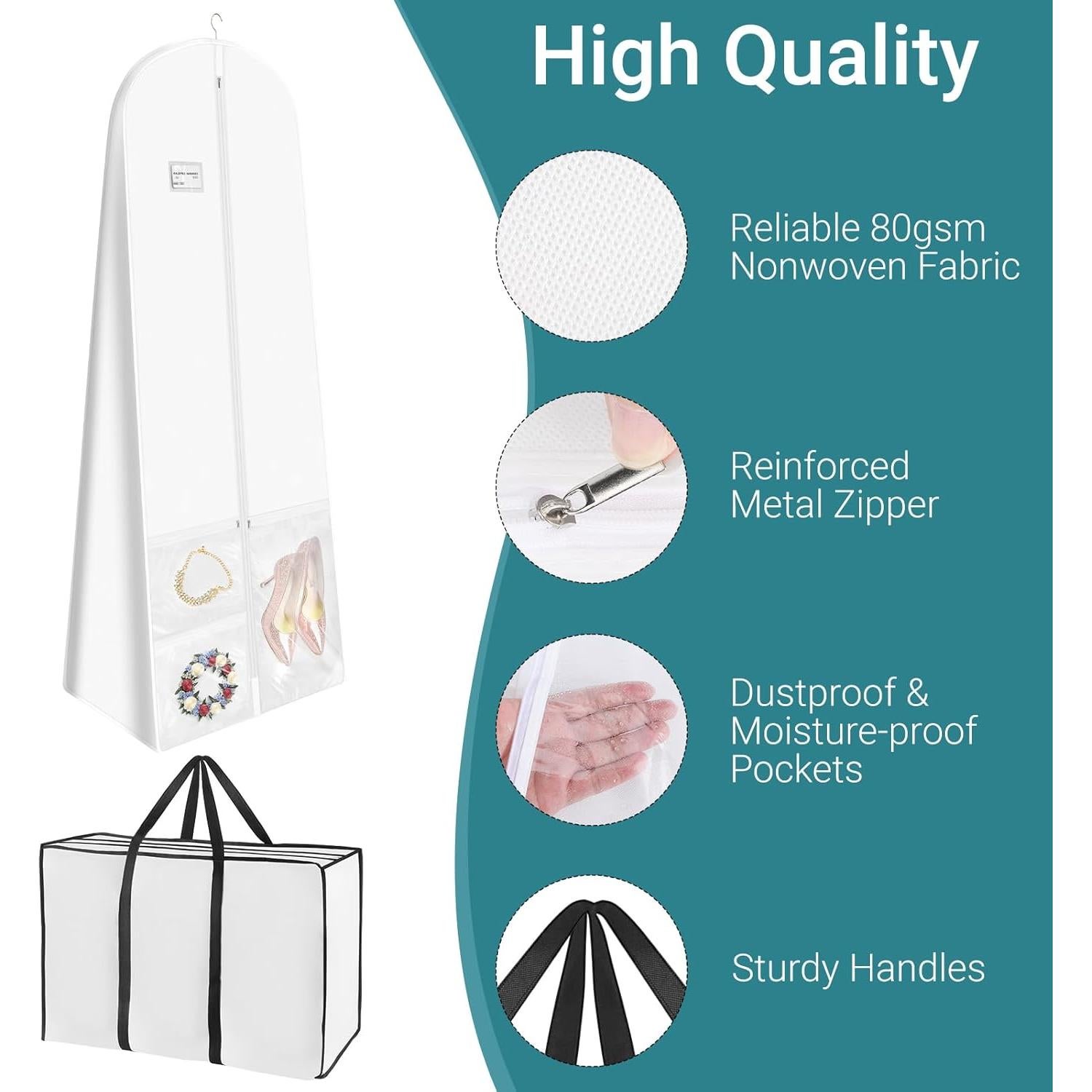 Bolsa para Vestido de Novia Svaldo Blanca 70x24x16 cm con Bolsillos