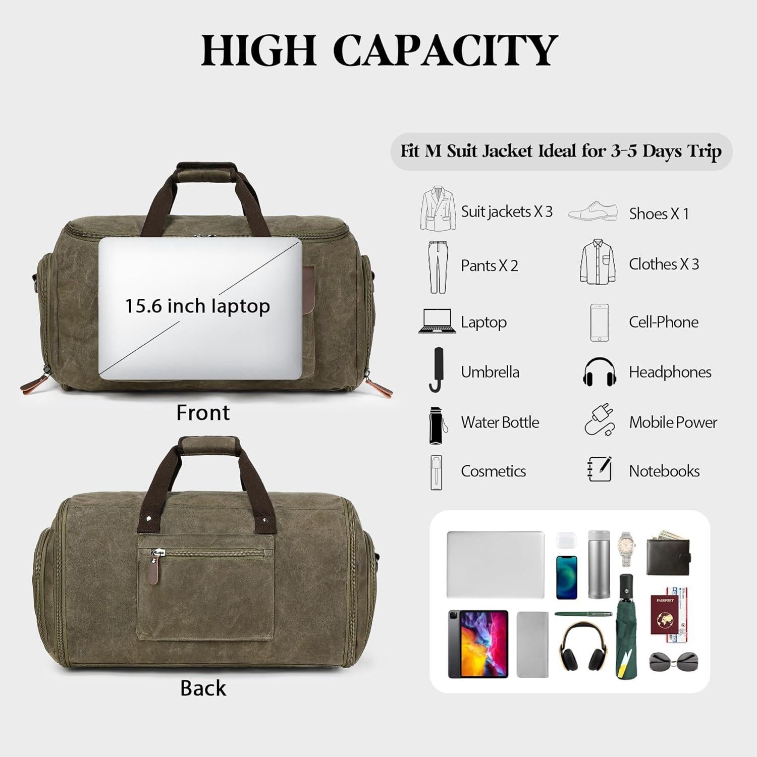 Bolsa de Viaje Duffle 2 en 1 Gris Vintage - Ropa y Traje