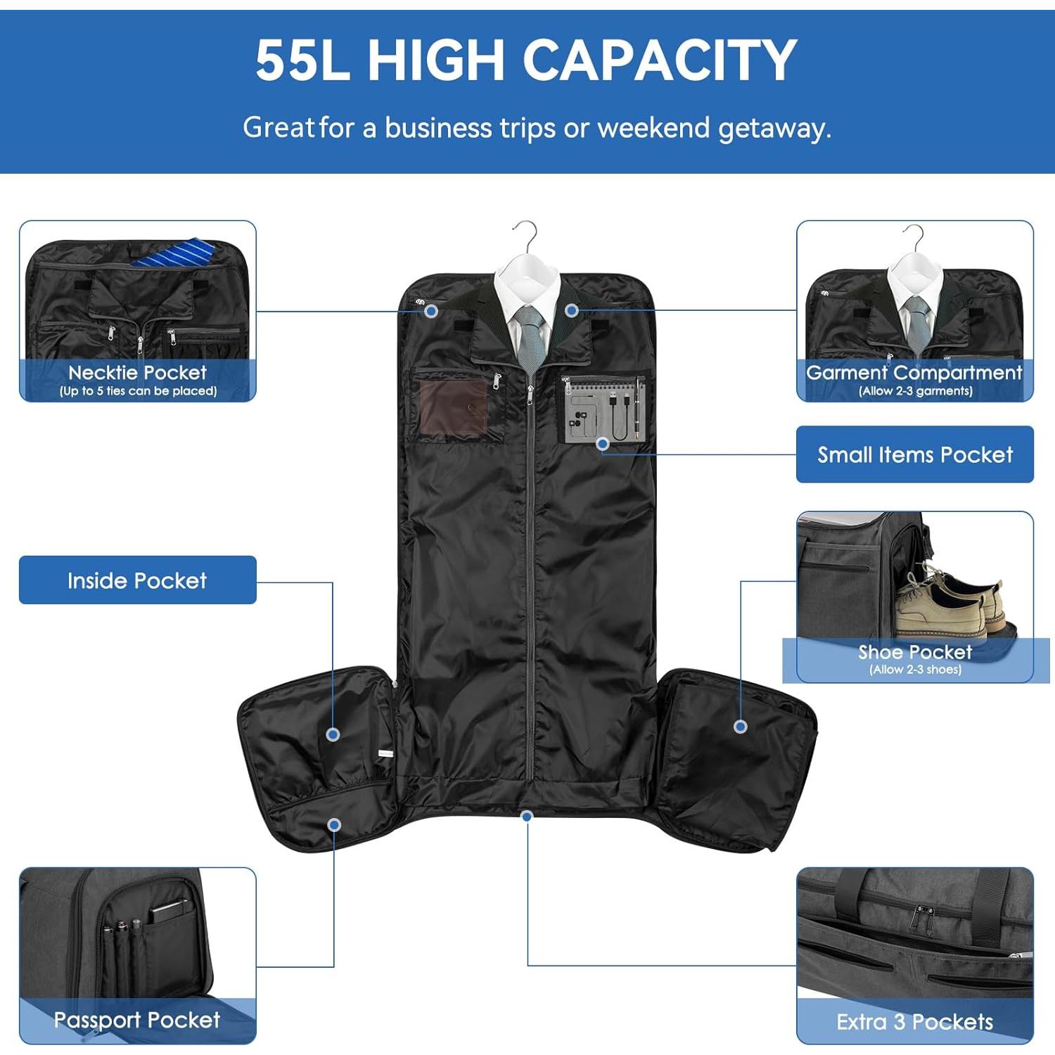 Bolsa de Viaje Bukere 3 en 1 Unisex 55L Gris Medianoche