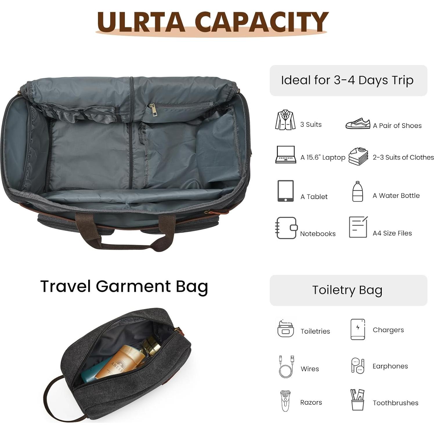 Bolsa de Ropa de Viaje S-ZONE 50L con Neceser y Duffle