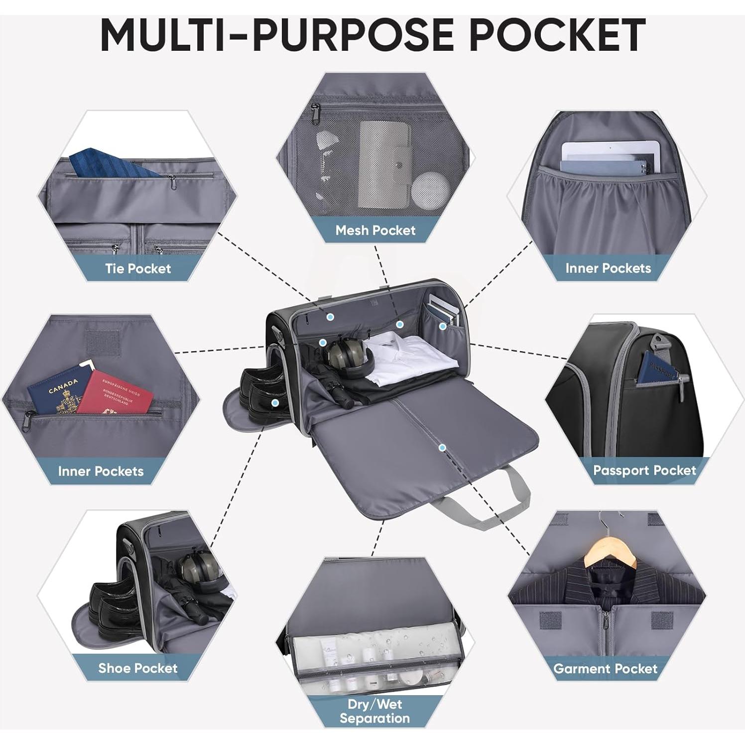 Bolsa de Ropa Convertible BALEINE 2 en 1 con Compartimento para Zapatos