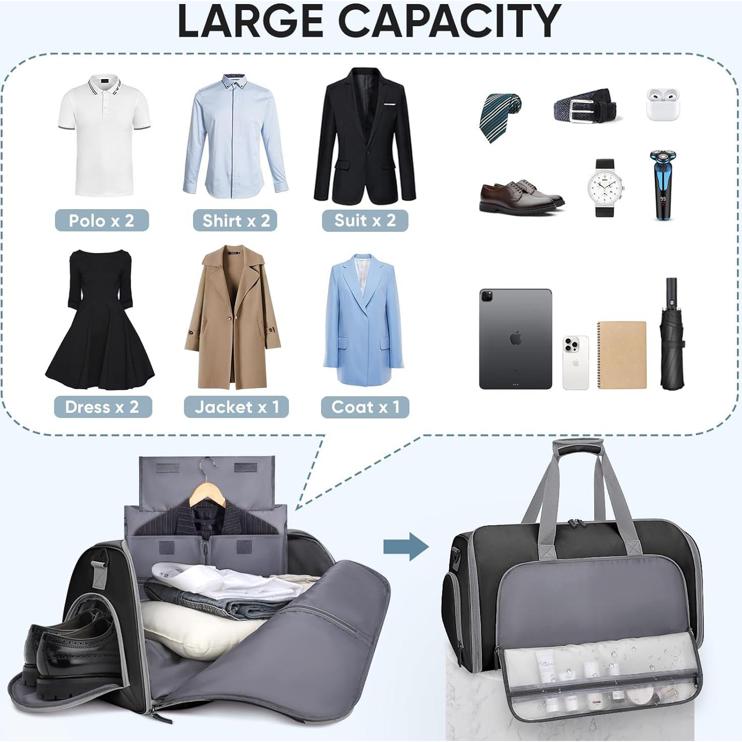 Bolsa de Ropa Convertible BALEINE 2 en 1 con Compartimento para Zapatos