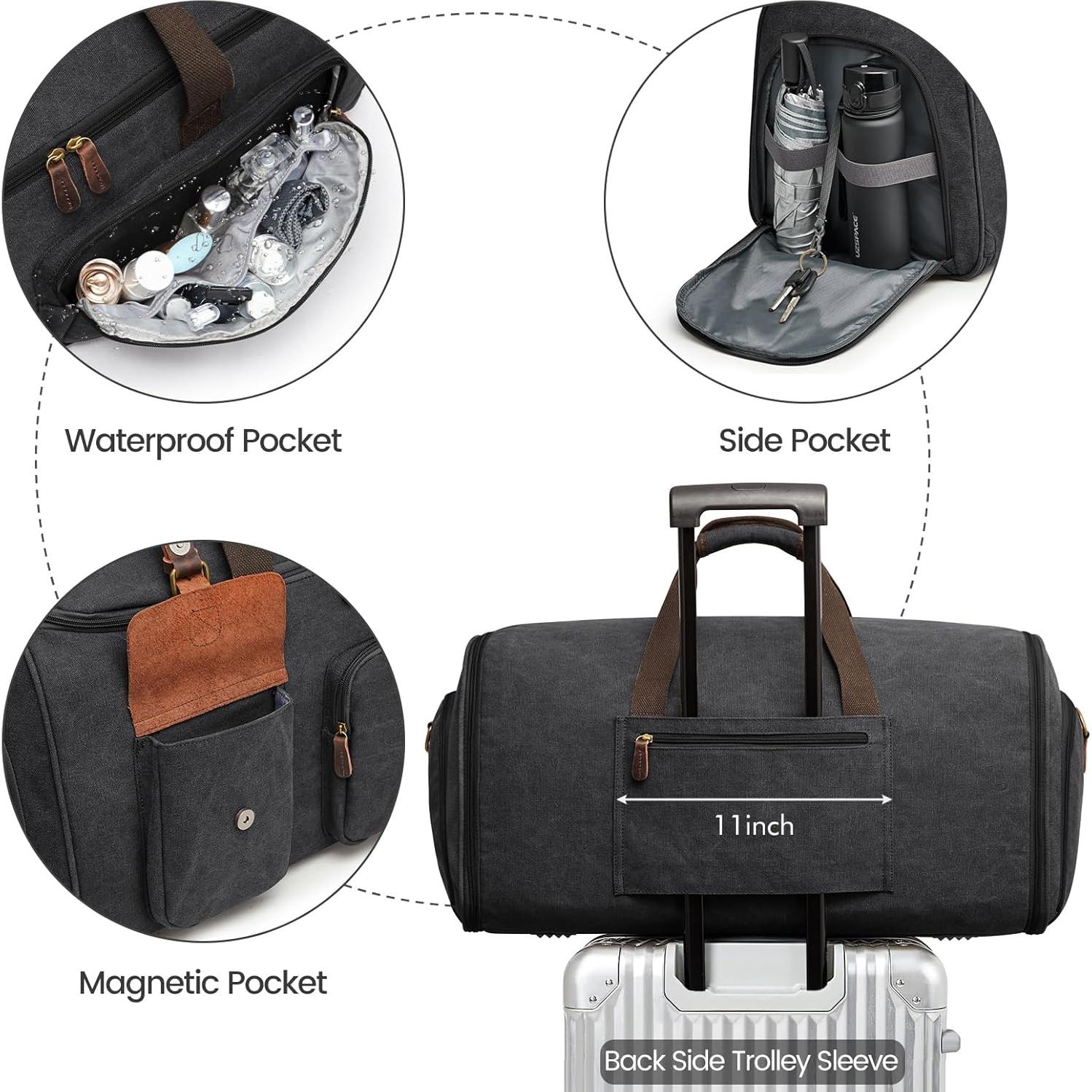 Bolsa de Ropa de Viaje S-ZONE 60L Duffle Colgante Negra