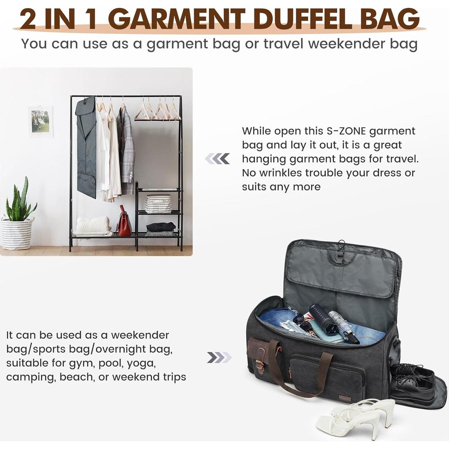 Bolsa de Ropa de Viaje S-ZONE 60L Duffle Colgante Negra