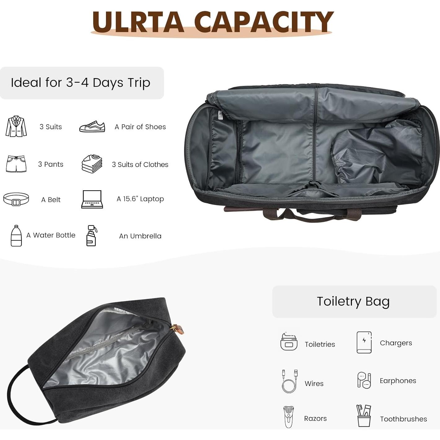 Bolsa de Ropa de Viaje S-ZONE 60L Duffle Colgante Negra