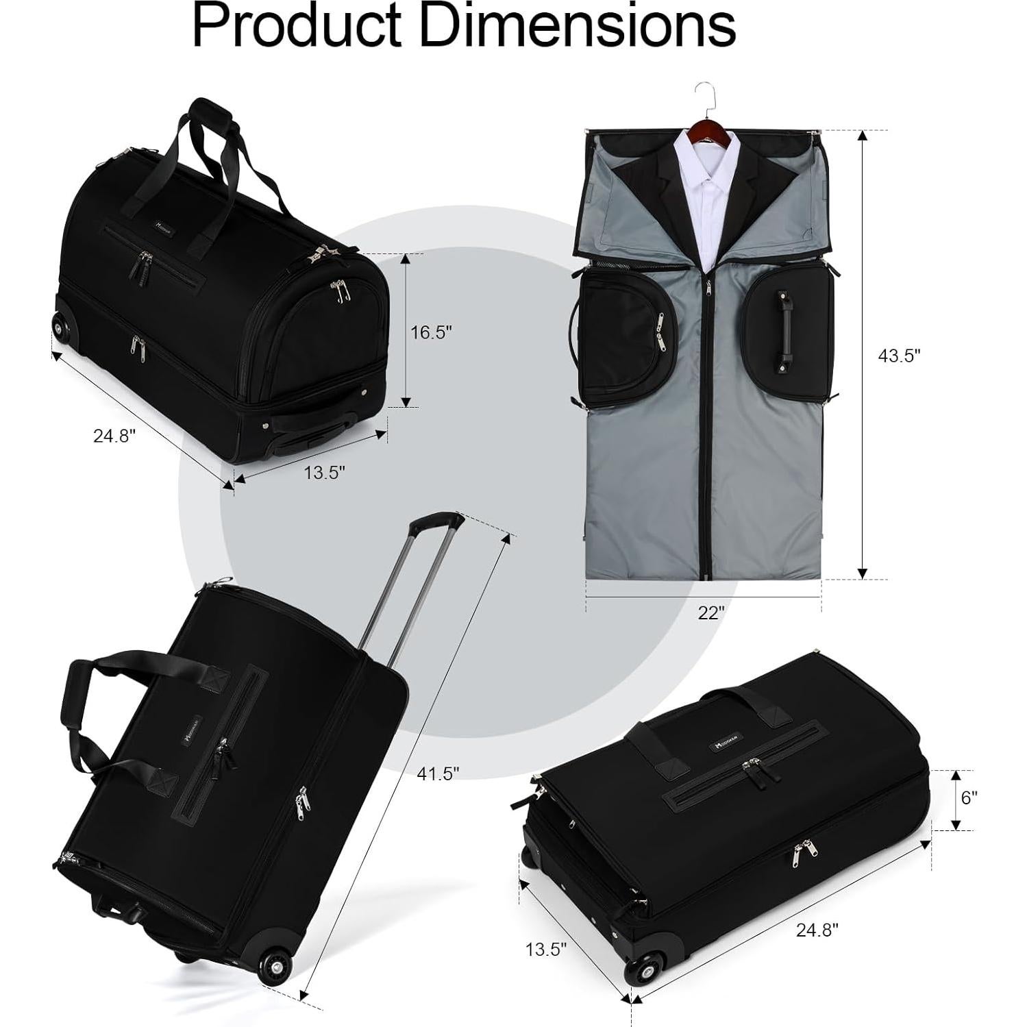 Bolsa de Ropa Rodante RackVibe Negra 3-en-1 con Compartimentos