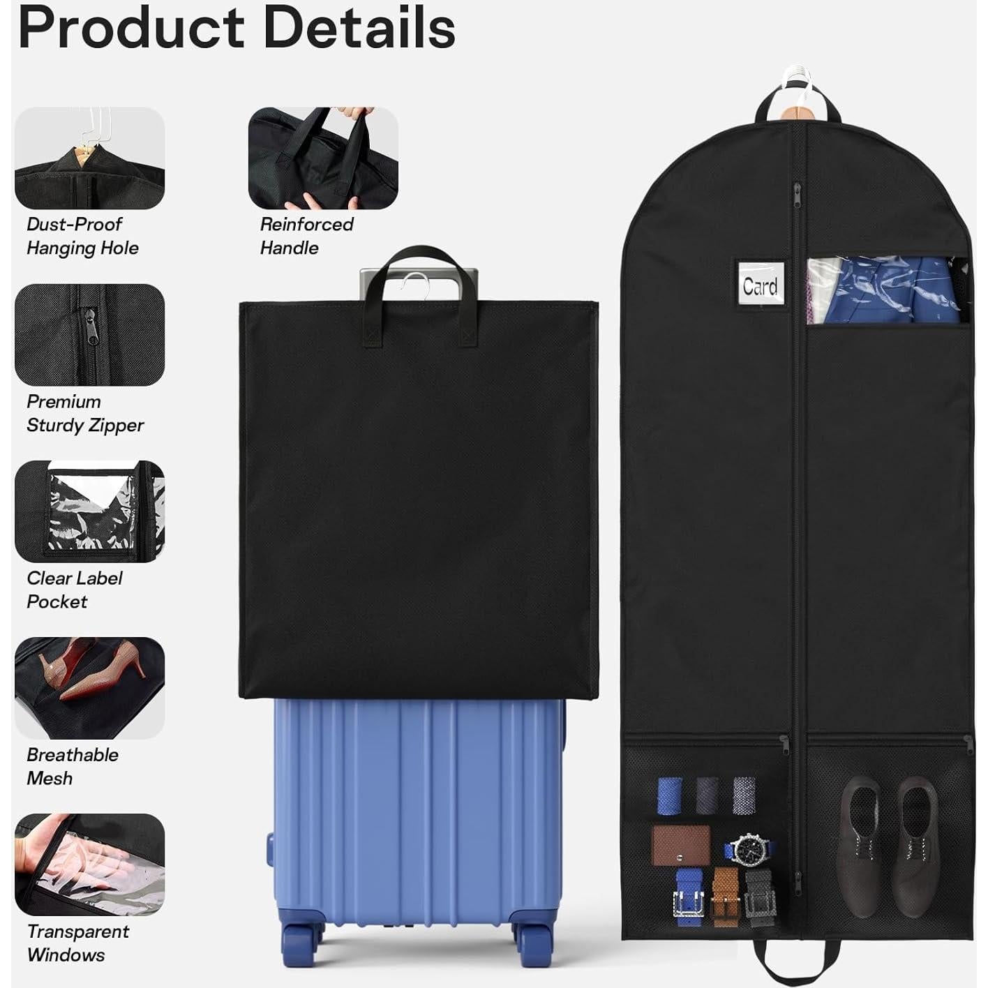 Bolsas de Ropa de Viaje Hopack 60" (152.4 cm) 2 Piezas Negro