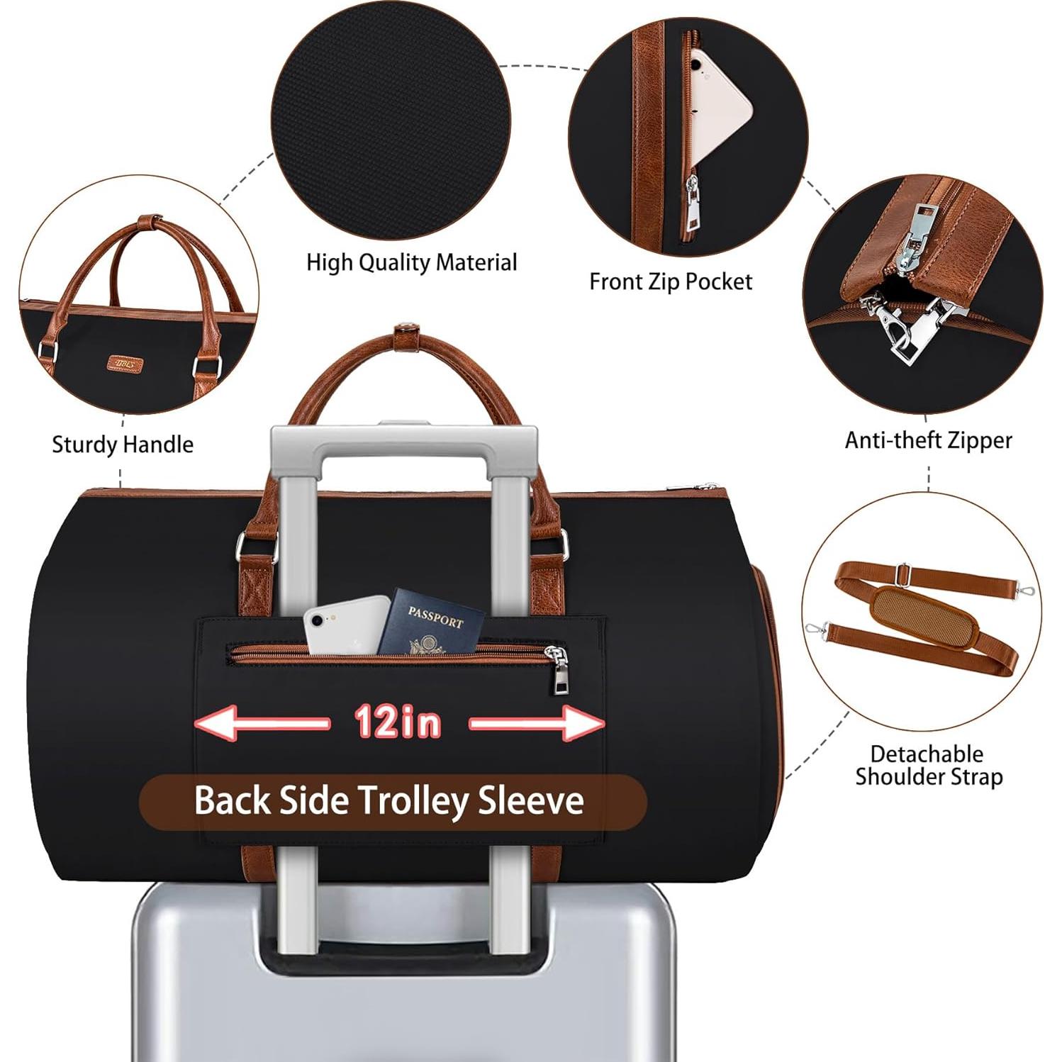 Bolsa Duffle de Prenda TIBES 2 en 1 Negra 53x29x33 cm
