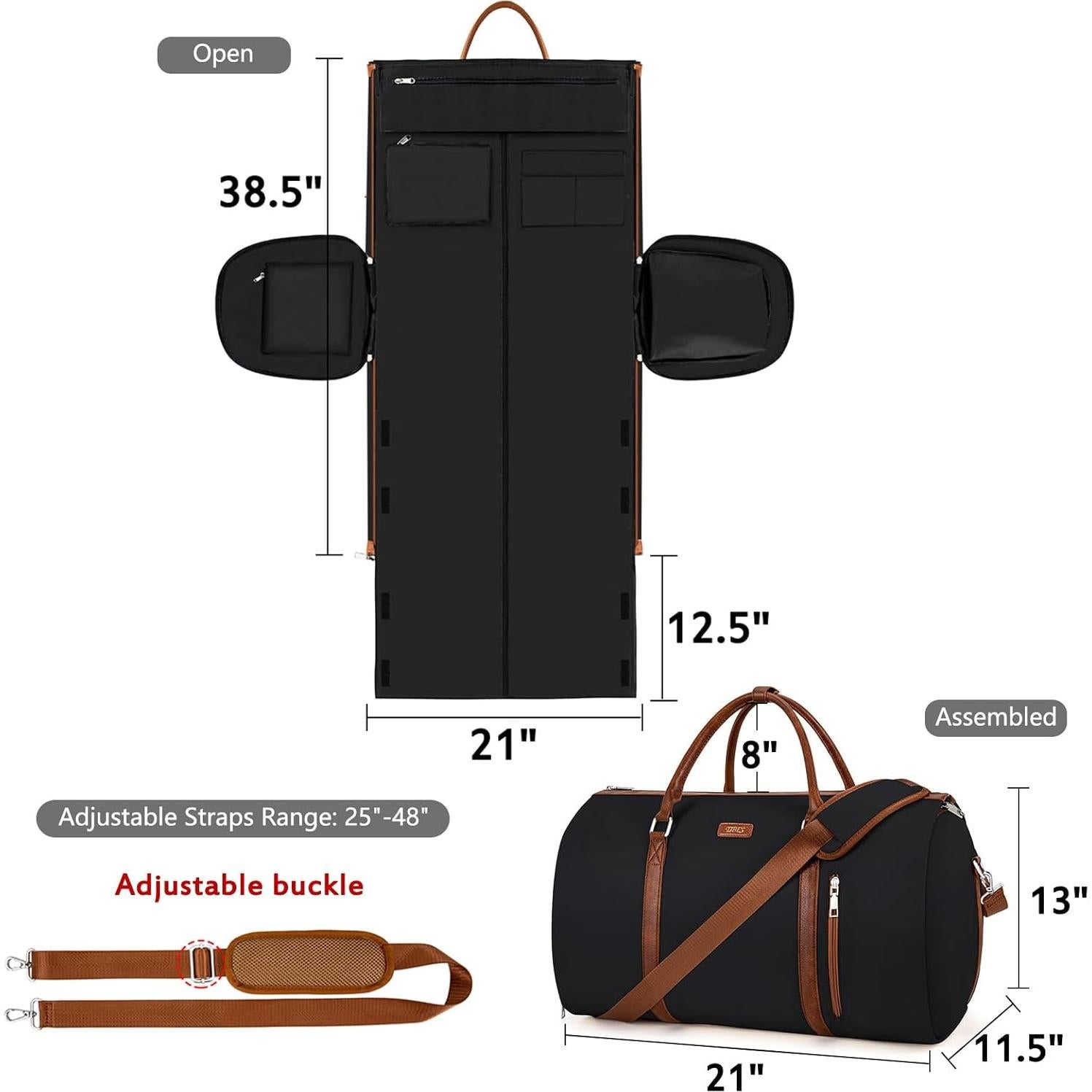 Bolsa Duffle de Prenda TIBES 2 en 1 Negra 53x29x33 cm