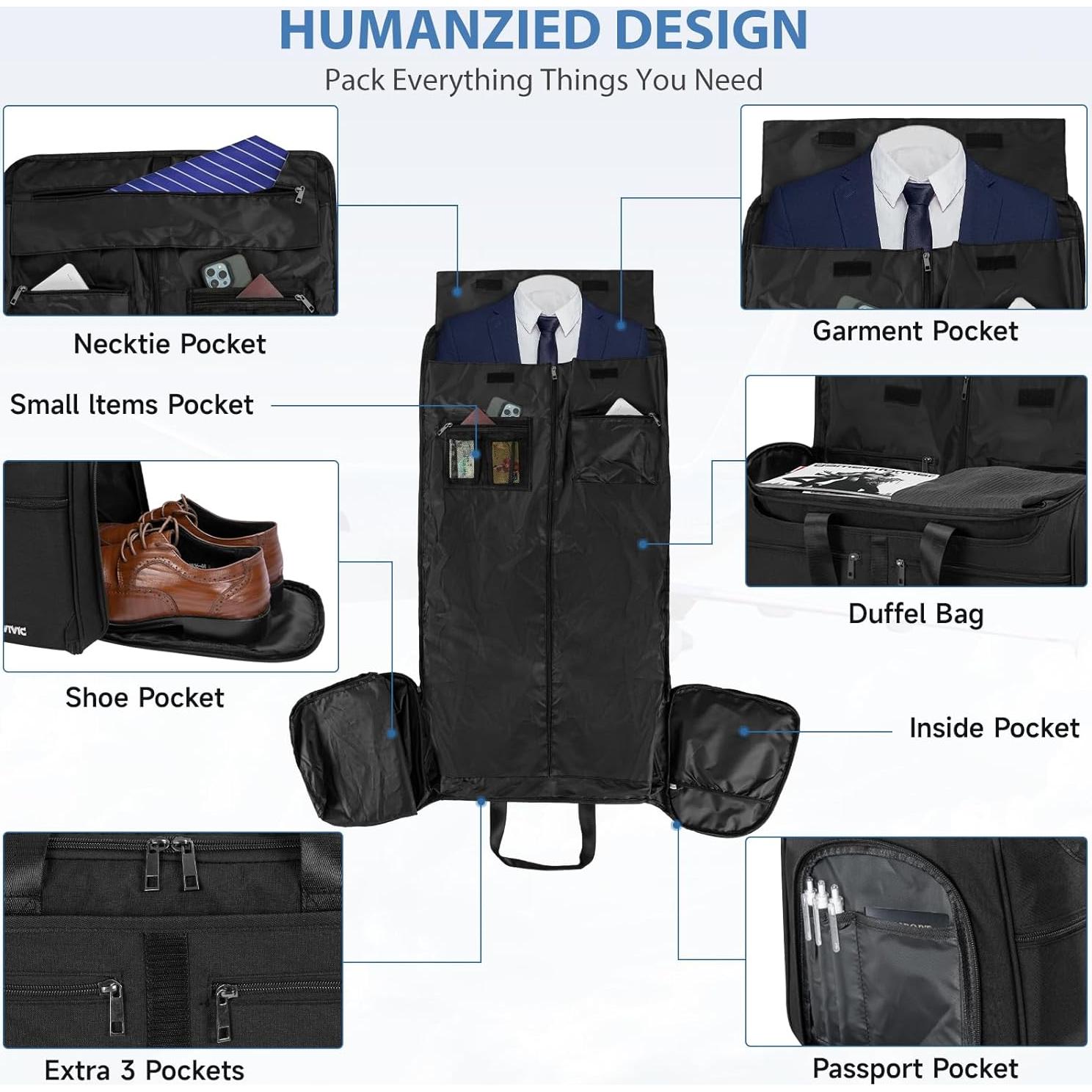 Bolsa de viaje duffle IBVIVIC Reise-Kleidersack negra 2 en 1