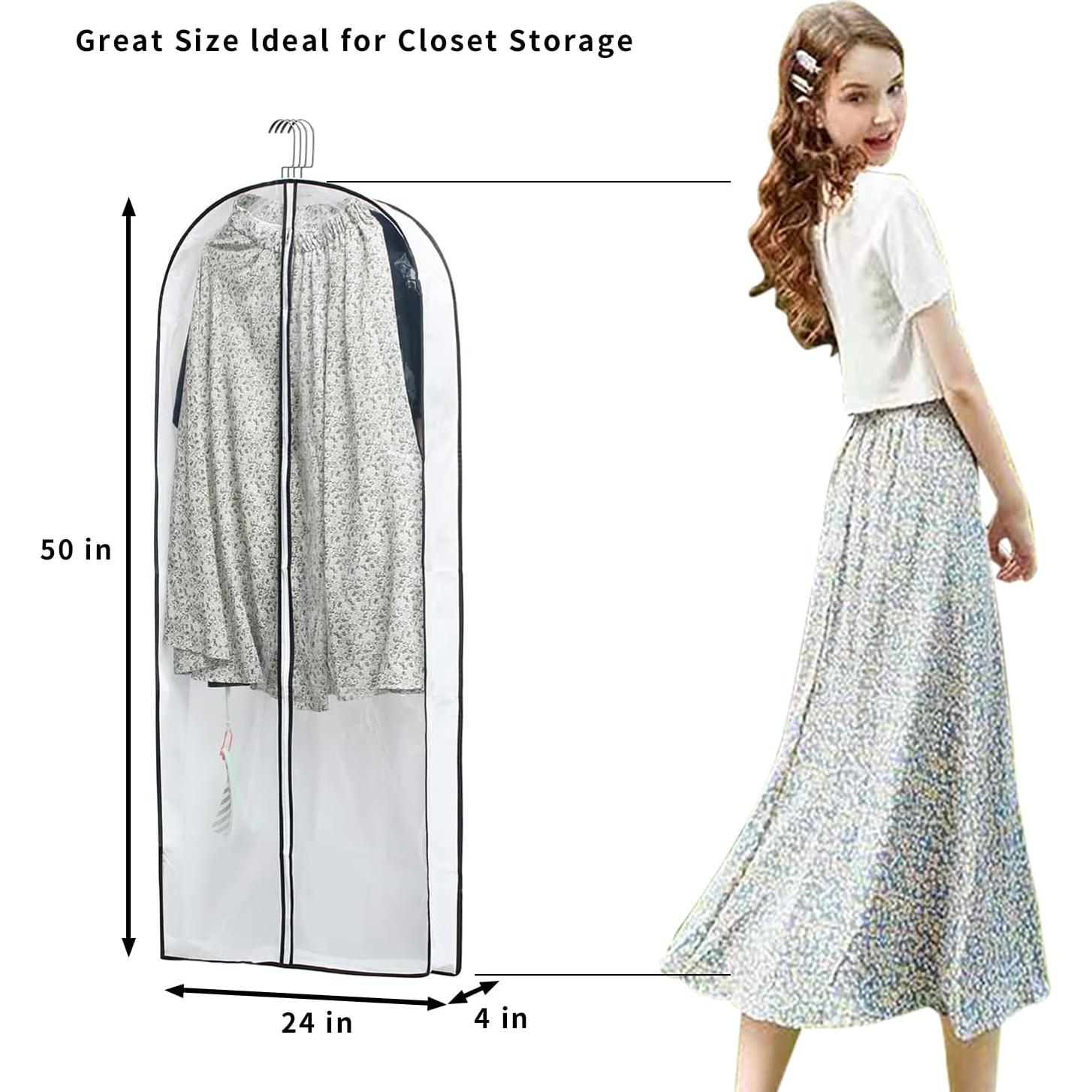 Hanging Clothes Storage with 4" Gusseted Garment Covers (Set of 6) - Clear Suit, Gown, Long Coat, Dress Protectors for Closet - 24"x 50"x 4" / 6 Pack
