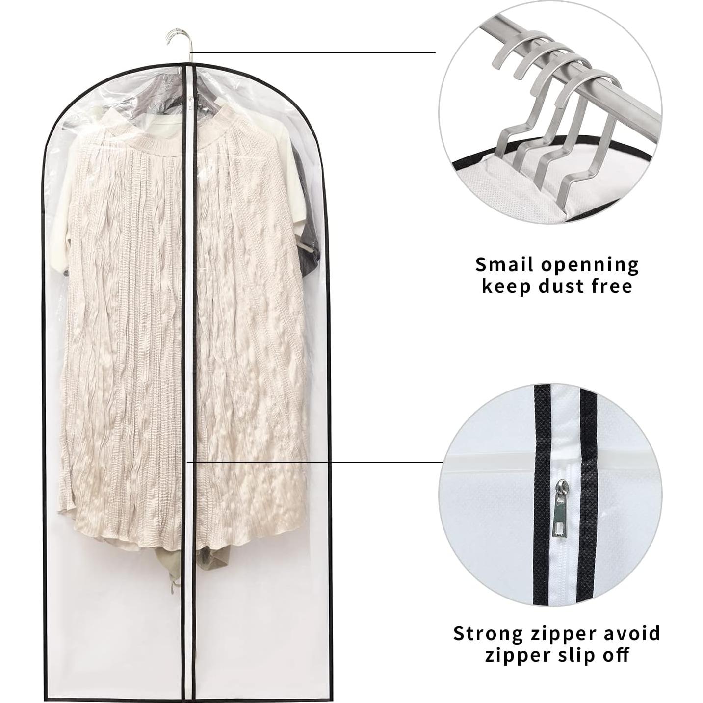 Hanging Clothes Storage with 4" Gusseted Garment Covers (Set of 6) - Clear Suit, Gown, Long Coat, Dress Protectors for Closet - 24"x 50"x 4" / 6 Pack