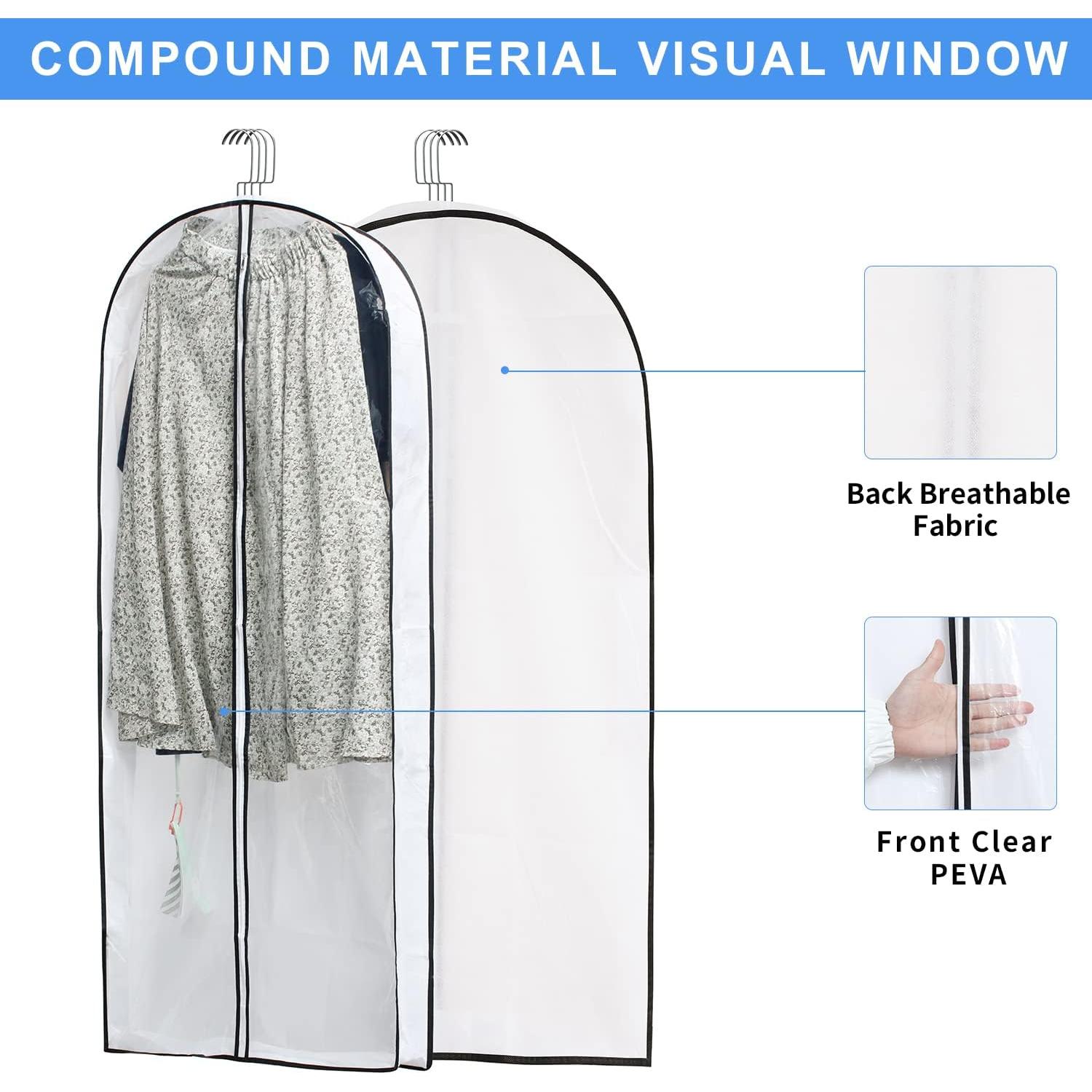 Hanging Clothes Storage with 4" Gusseted Garment Covers (Set of 6) - Clear Suit, Gown, Long Coat, Dress Protectors for Closet - 24"x 50"x 4" / 6 Pack