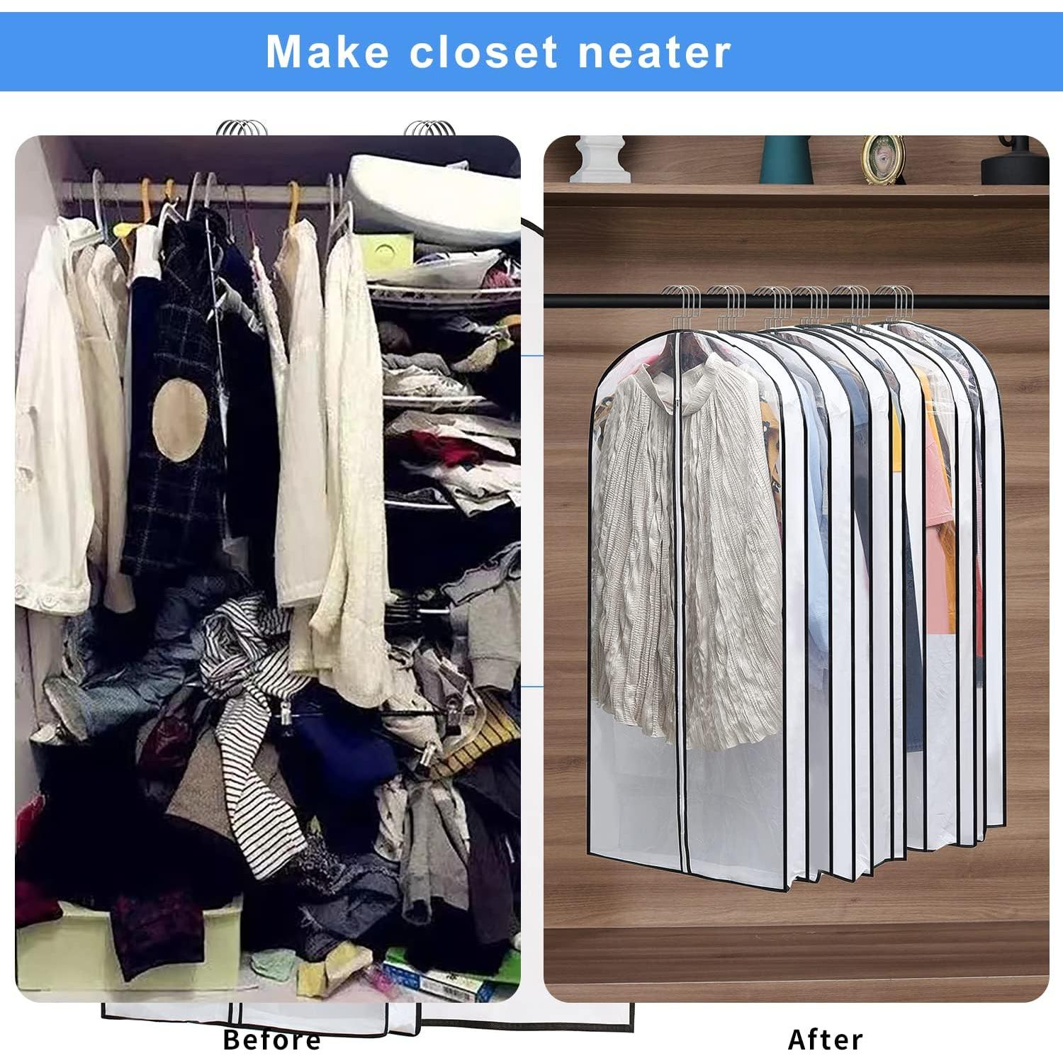 Hanging Clothes Storage with 4" Gusseted Garment Covers (Set of 6) - Clear Suit, Gown, Long Coat, Dress Protectors for Closet - 24"x 50"x 4" / 6 Pack