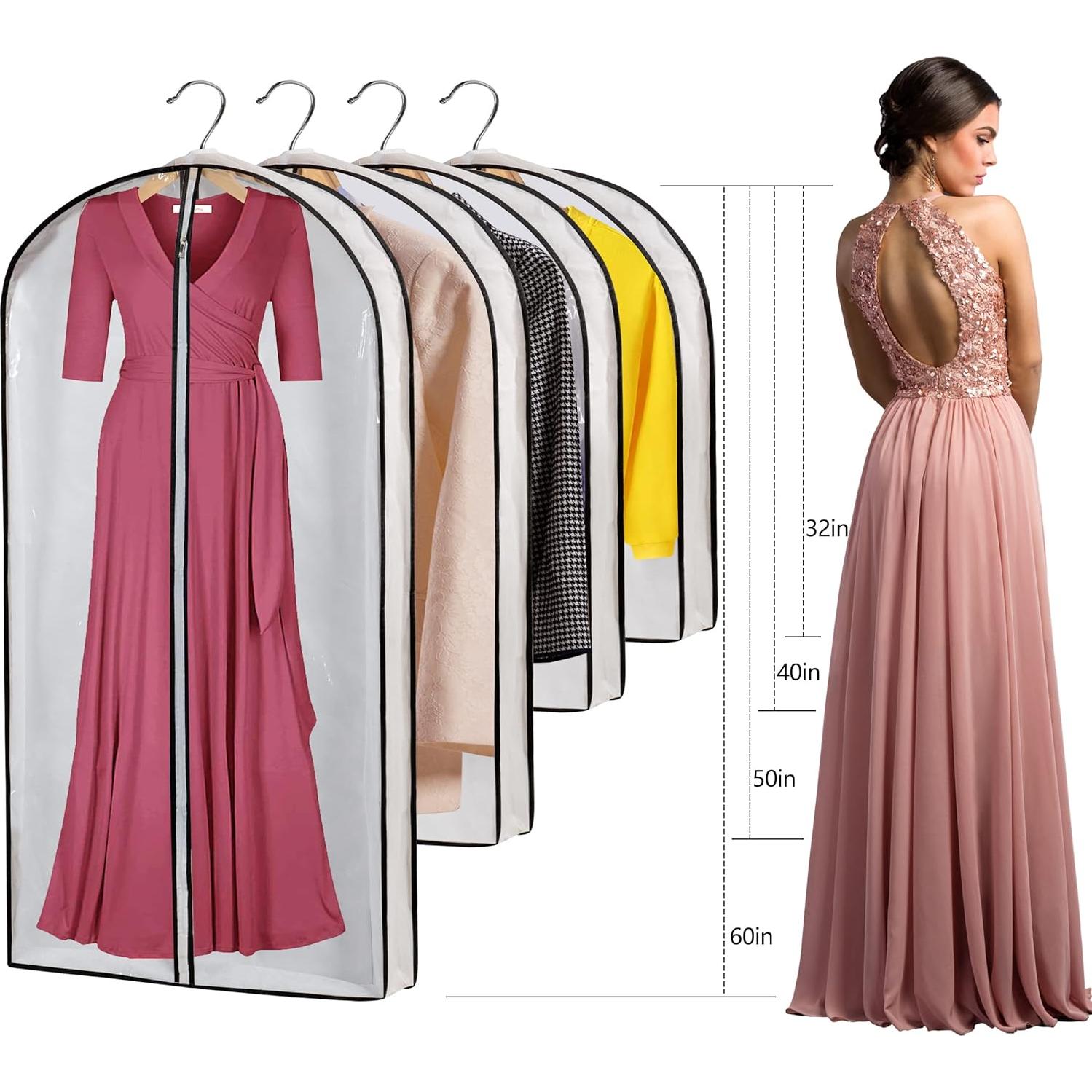Hanging Clothes Storage with 4" Gusseted Garment Covers (Set of 6) - Clear Suit, Gown, Long Coat, Dress Protectors for Closet - 24"x 50"x 4" / 6 Pack
