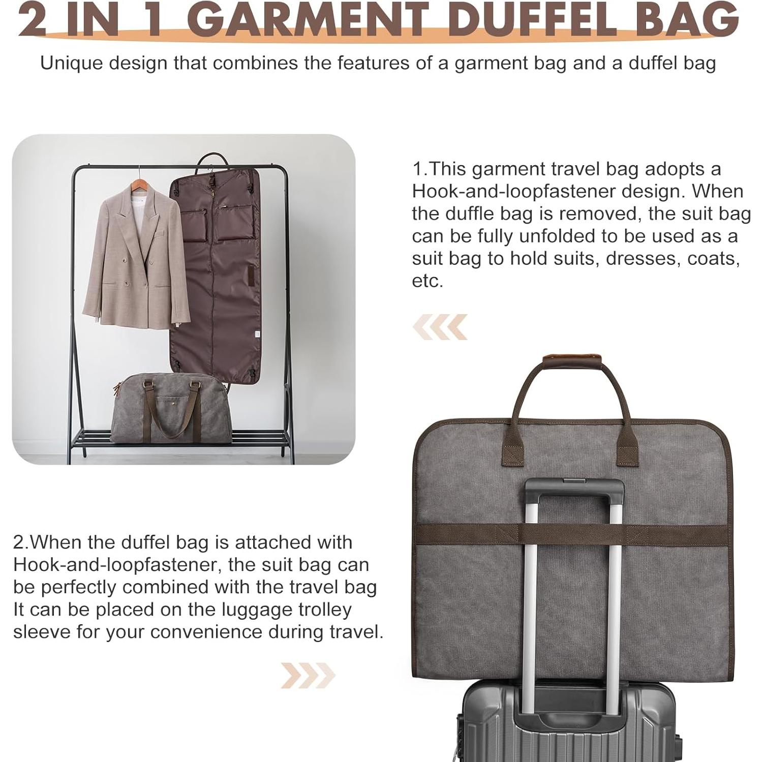 Bolsa de Viaje Duffle S-ZONE 2 en 1 Lona Gris 58.5x108.5 cm