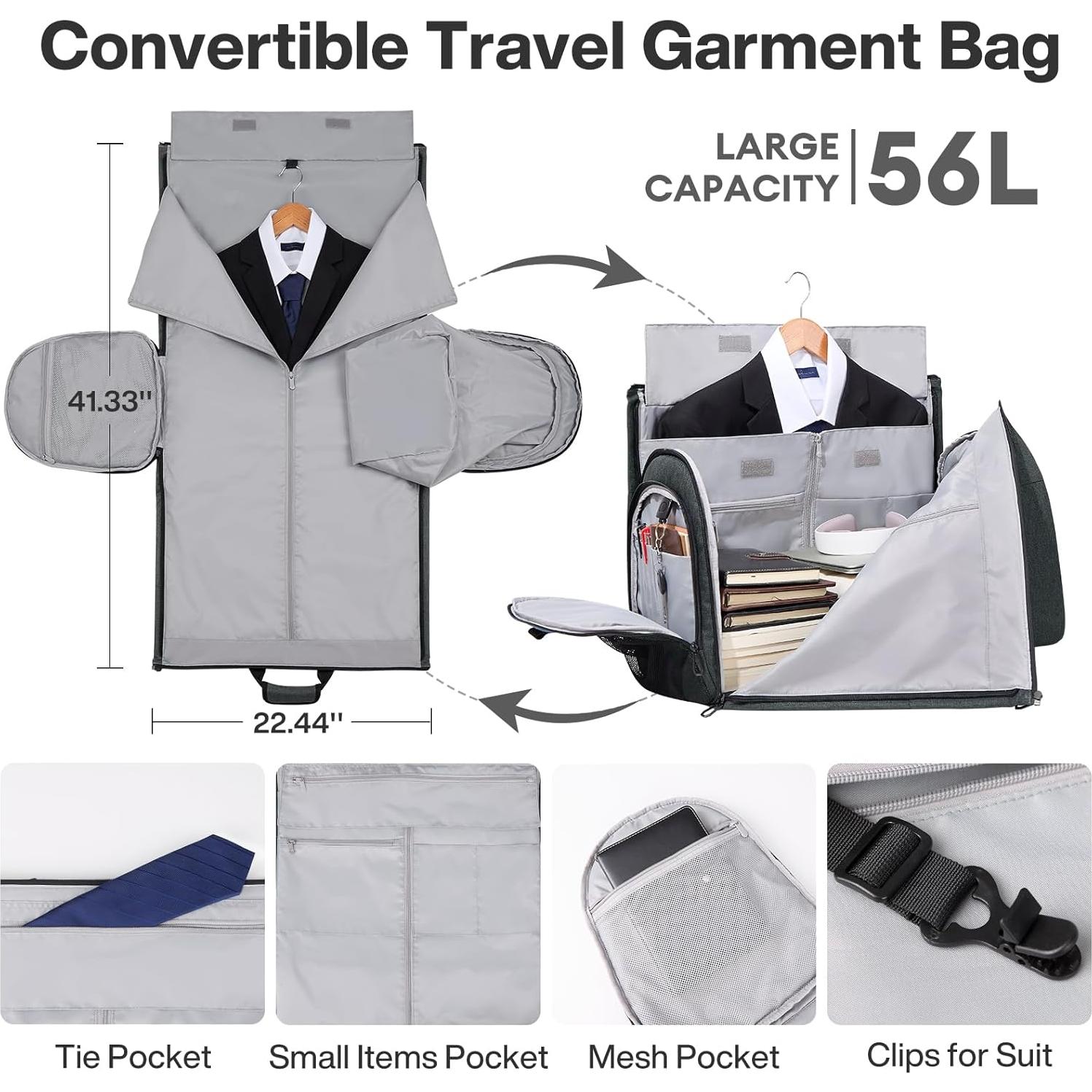 Bolsa de Ropa de Mano Mixi 56L Convertible Gris Roca