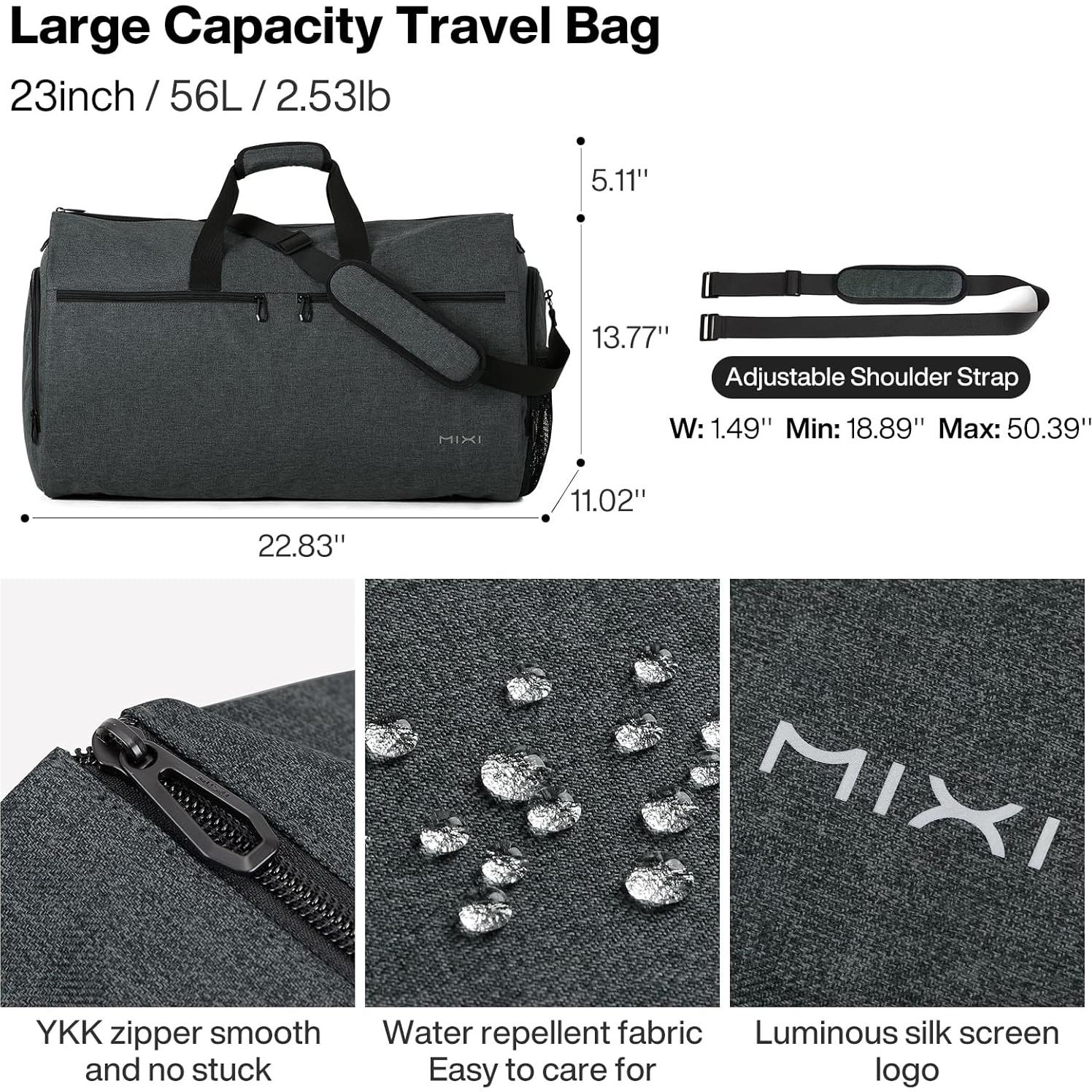 Bolsa de Ropa de Mano Mixi 56L Convertible Gris Roca