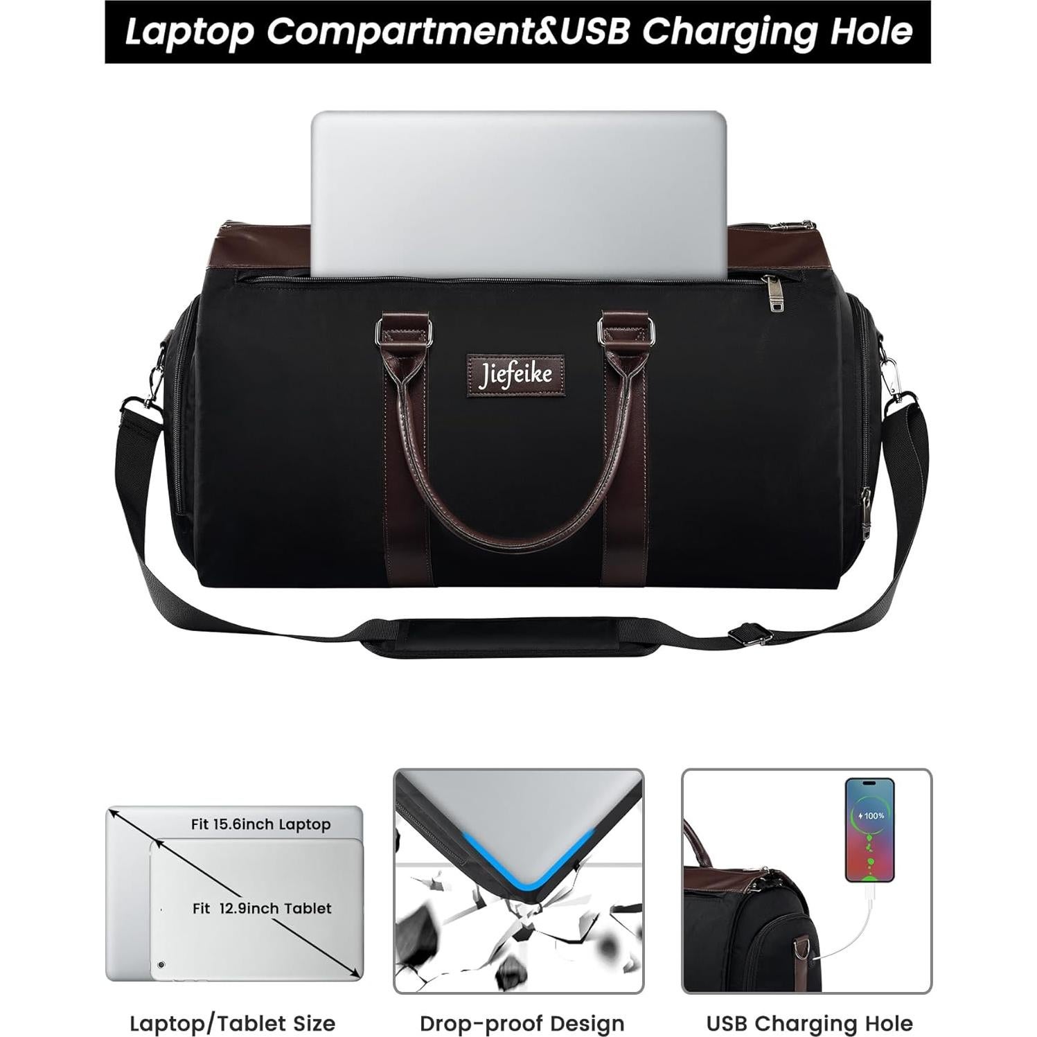 Bolsa de Viaje Duffle Jiefeike 2 en 1 con Compartimento para Zapatos