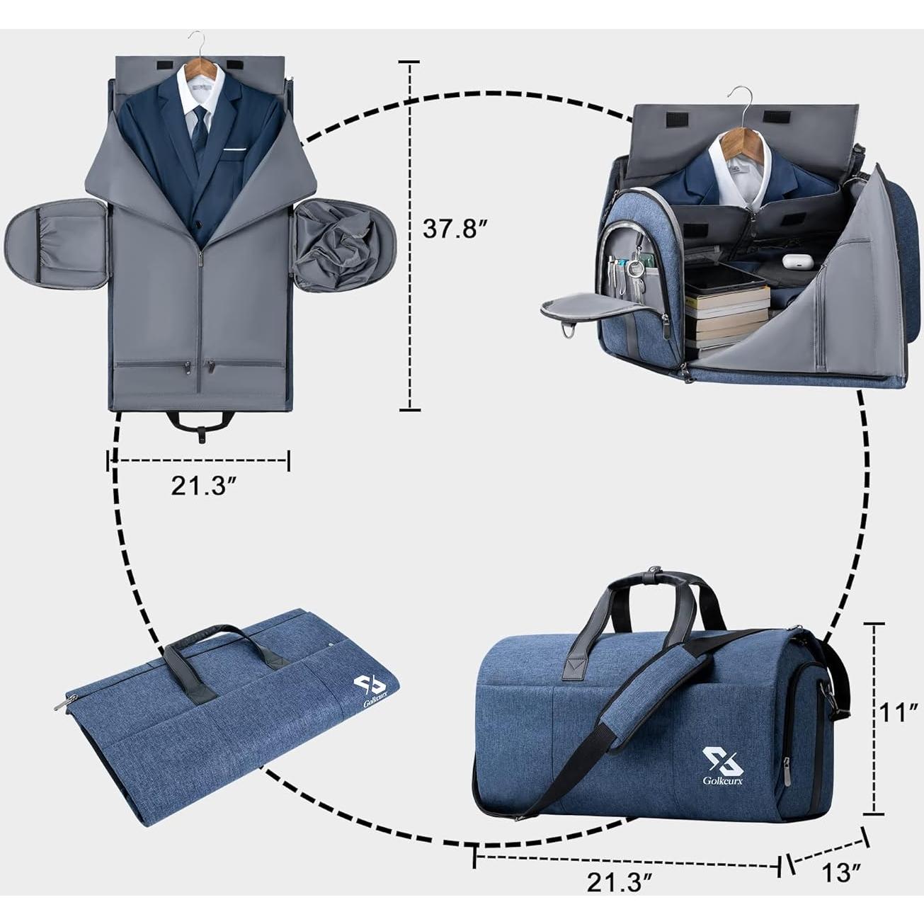 Bolsa de Ropa Convertible Golkcurx 2 en 1 Azul - Duffle y Colgante