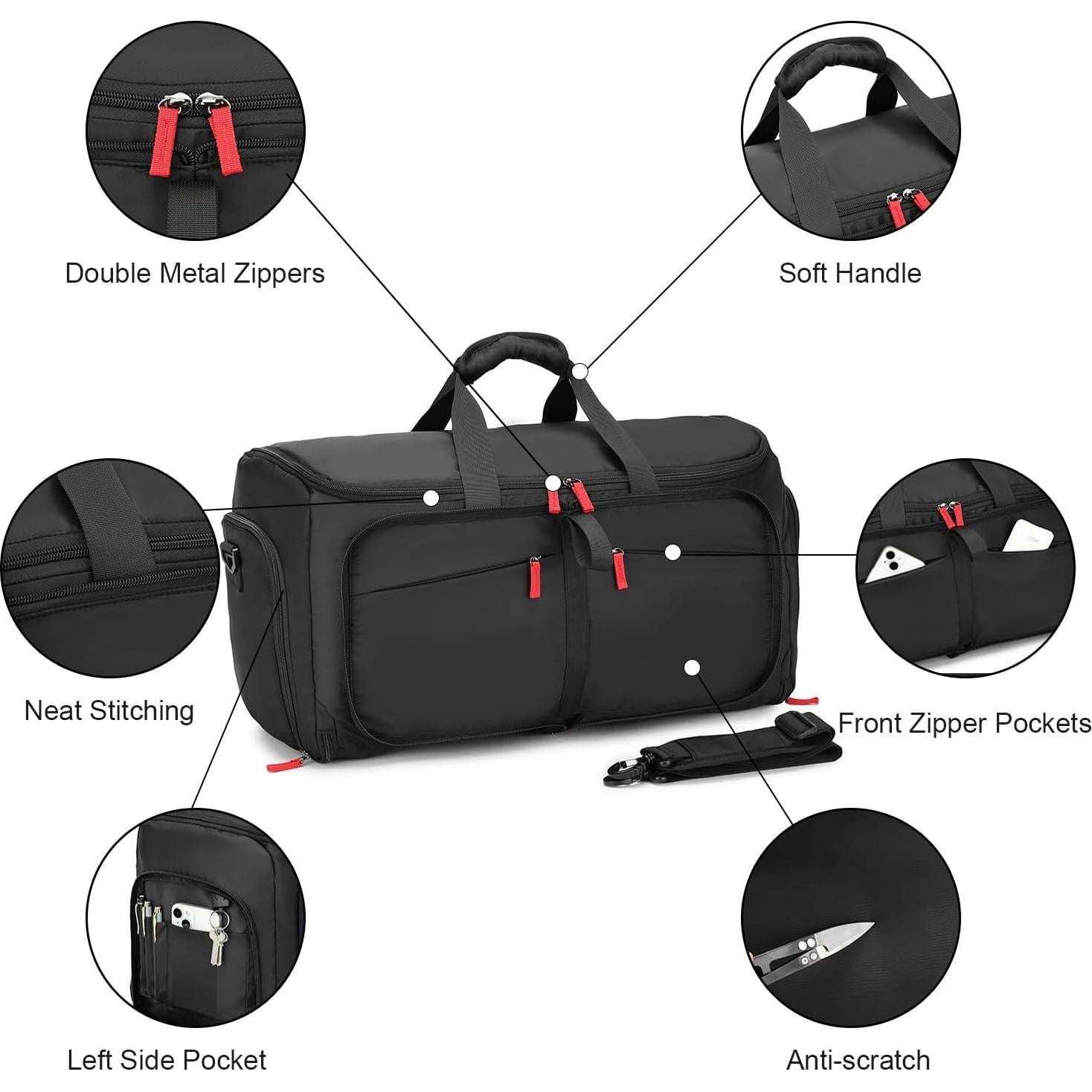 Bolsa de Ropa de Viaje Plegable Seyfocnia 55L con Compartimento para Zapatos