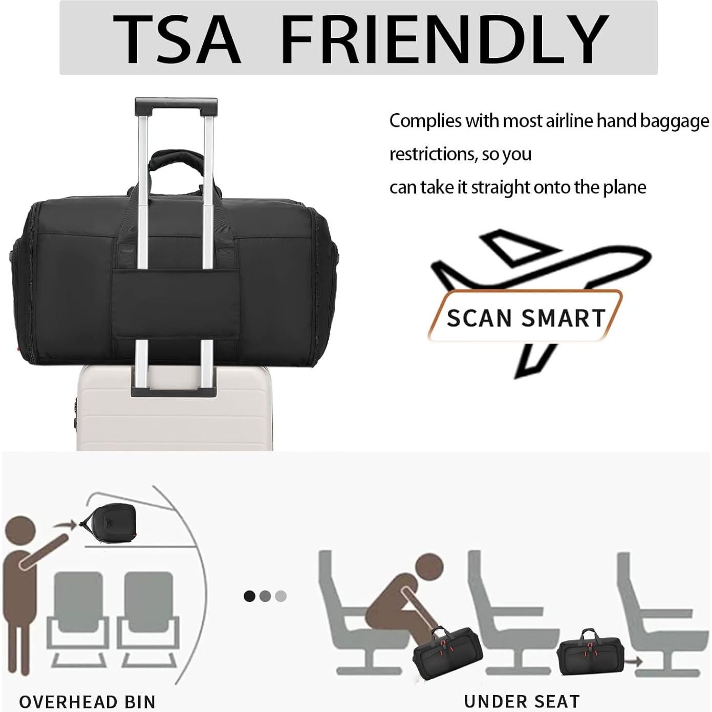 Bolsa de Ropa de Viaje Plegable Seyfocnia 55L con Compartimento para Zapatos