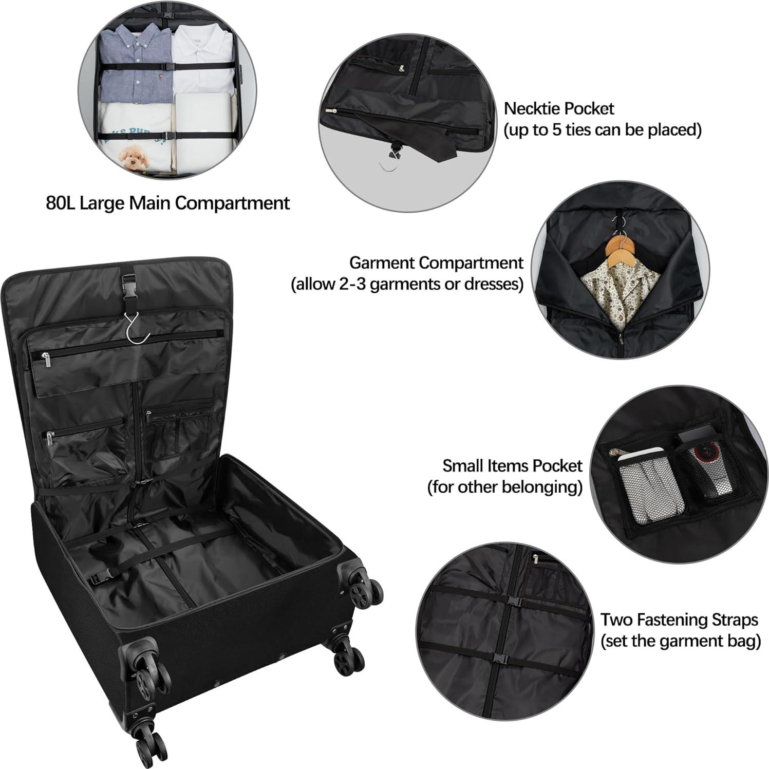 Maleta Rodante Bukere 80L con Compartimento para Traje Negro