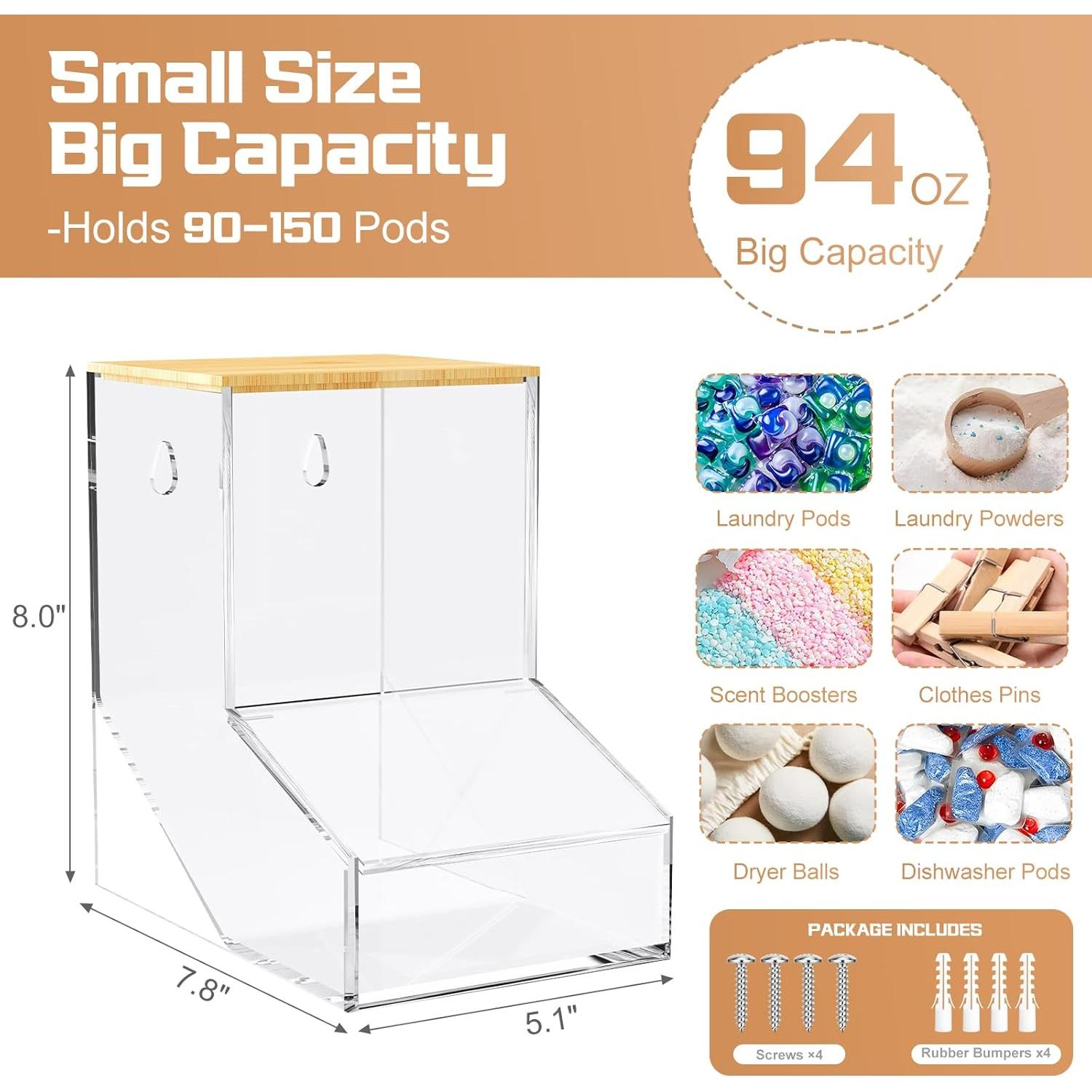 Contenedor de Cápsulas de Lavandería JYPS, Acrílico 20.32x19.81x12.95 cm