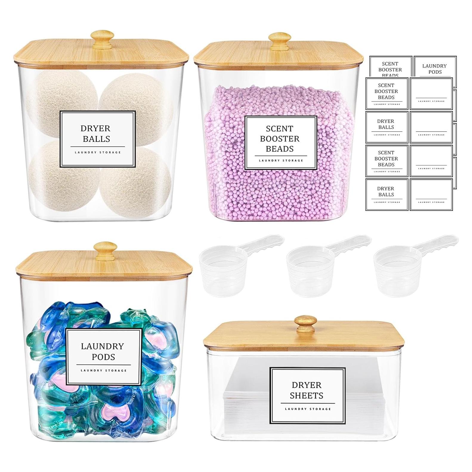Contenedores de Lavandería HomePekite 2.5L x4 con Tapa de Madera