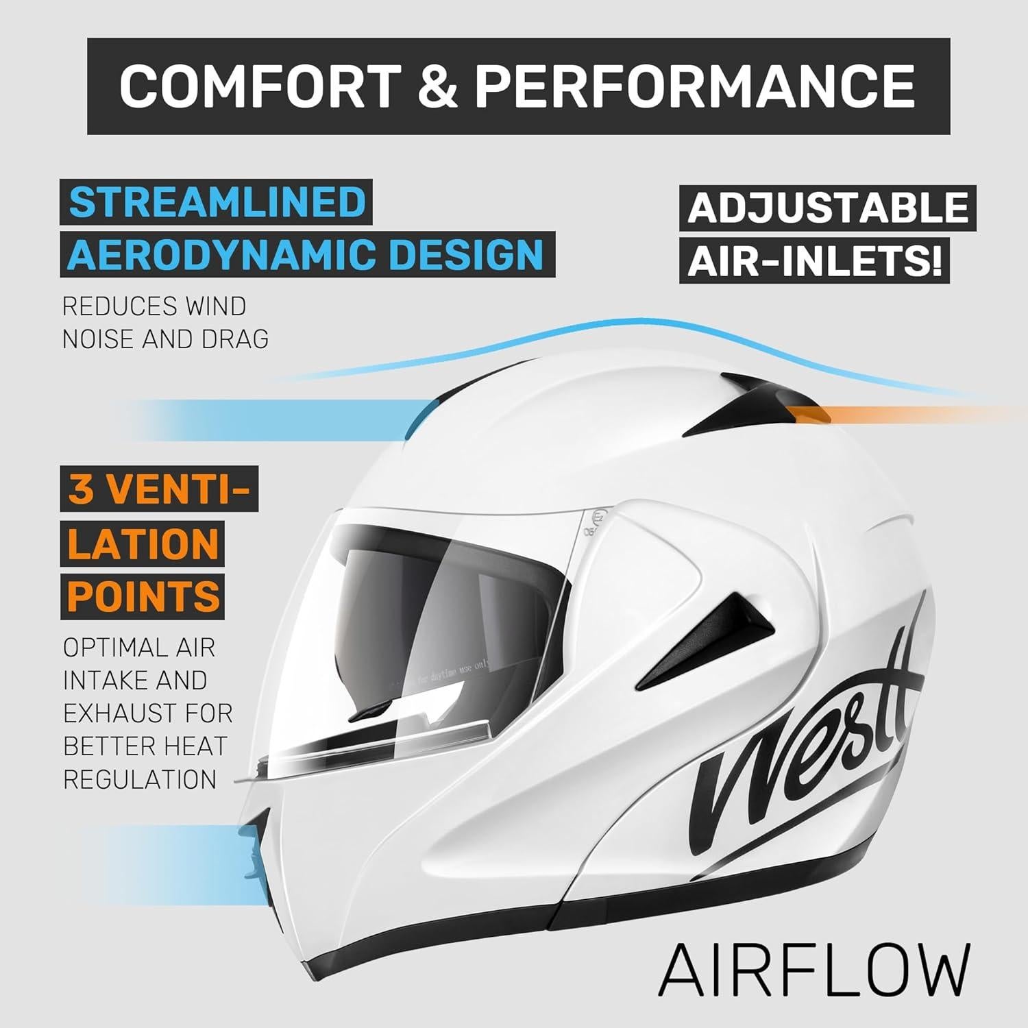 Casco Modular Westt Torque Doble Visera X-Large Blanco