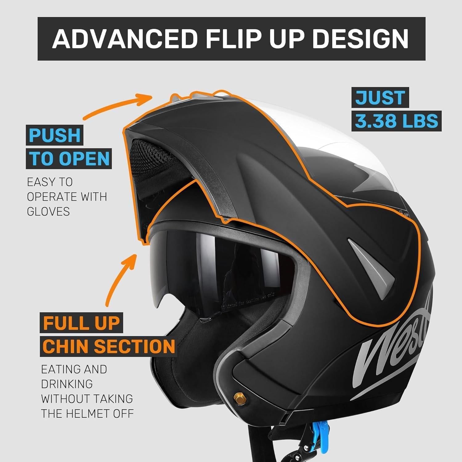 Casco Modular Westt Torque Doble Visera Negro Mediano