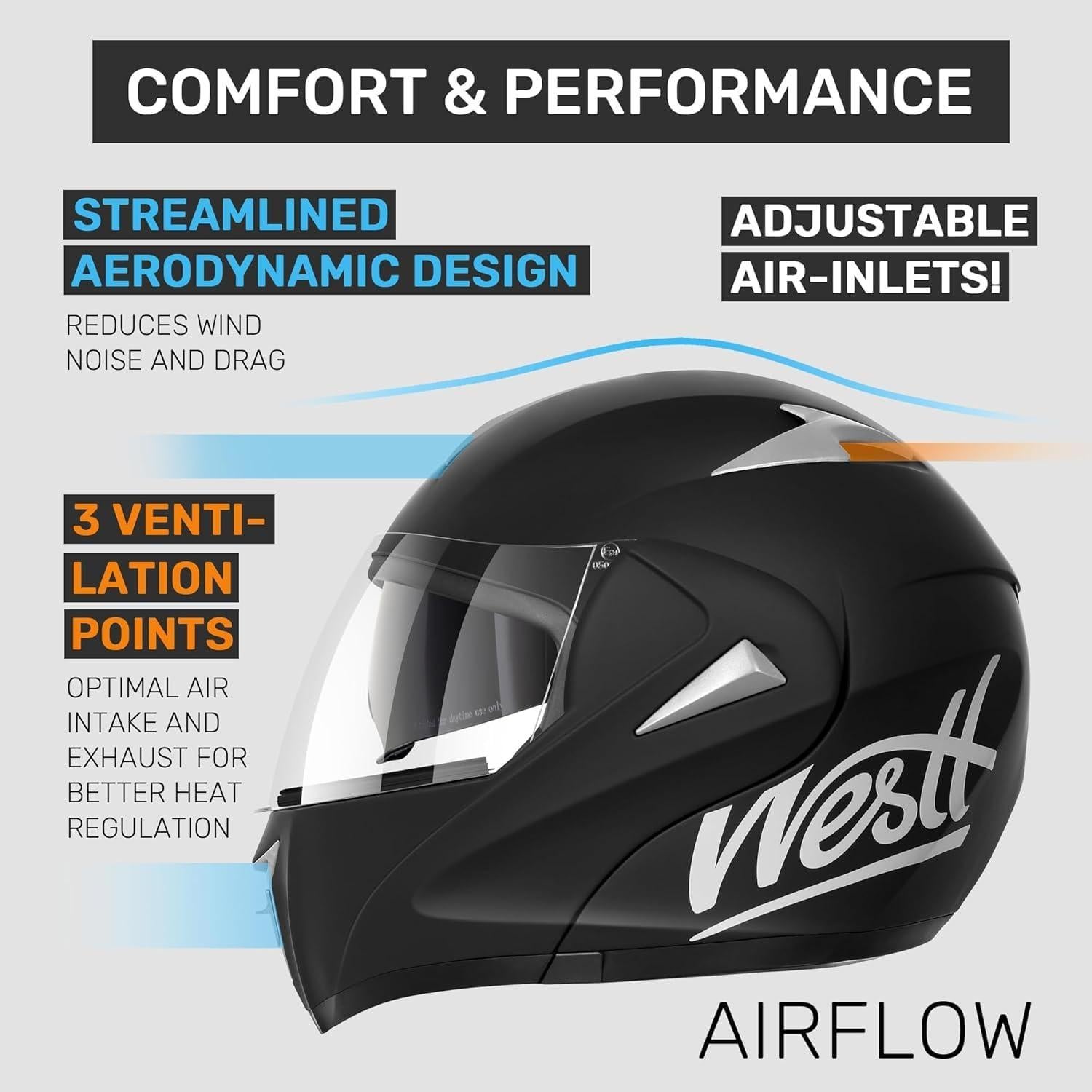 Casco Modular Westt Torque Doble Visera Negro Mediano