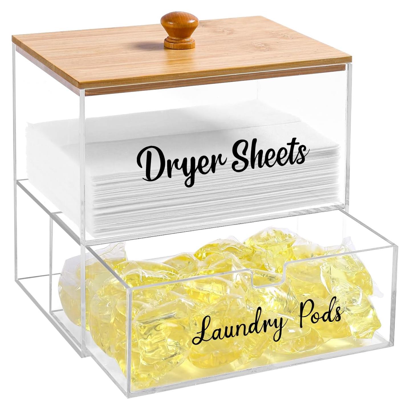 Organizador de Lavandería VOTLEVT Acrílico y Bambú 17.7x11.3x15.2cm