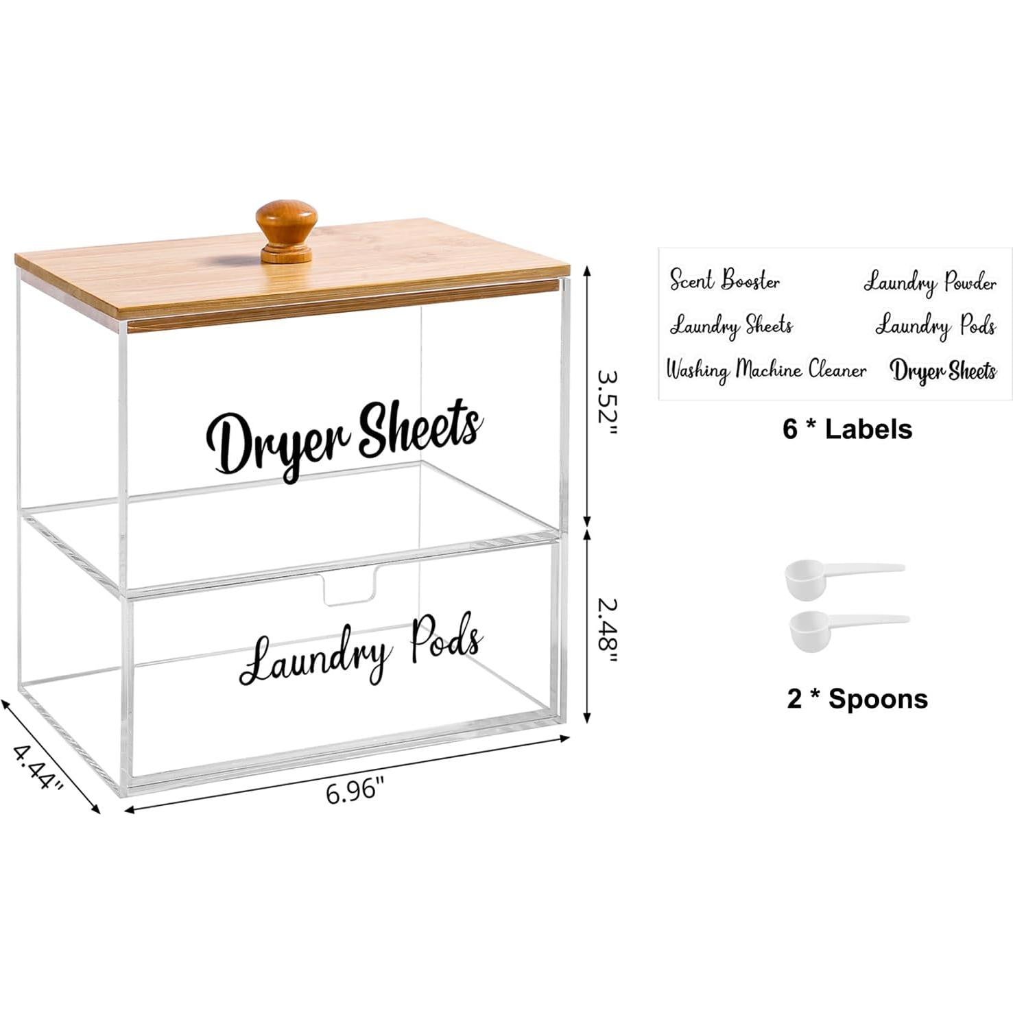 Organizador de Lavandería VOTLEVT Acrílico y Bambú 17.7x11.3x15.2cm