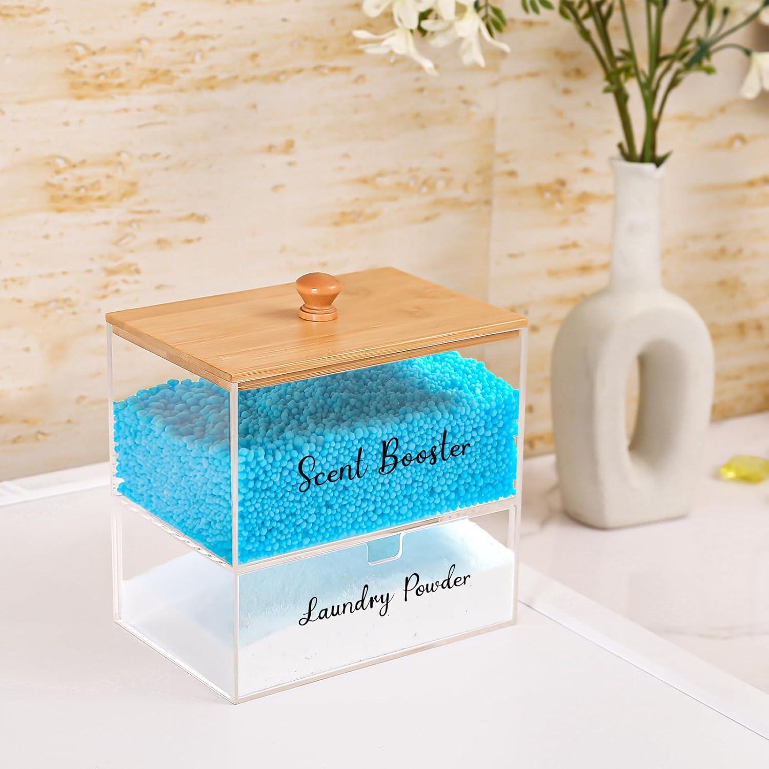 Organizador de Lavandería VOTLEVT Acrílico y Bambú 17.7x11.3x15.2cm