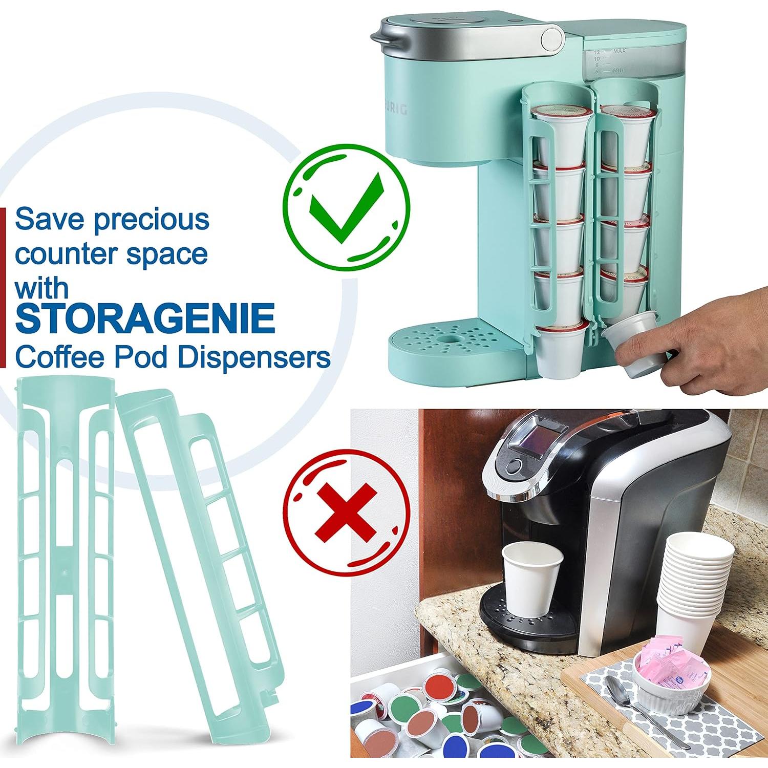STORAGENIE K Cup Holder for Keurig, Coffee pod Storage, Side Mount | Wall Mount, Perfect for Small Counters (2 Rows/For 10 K Cups, OASIS BLUE)