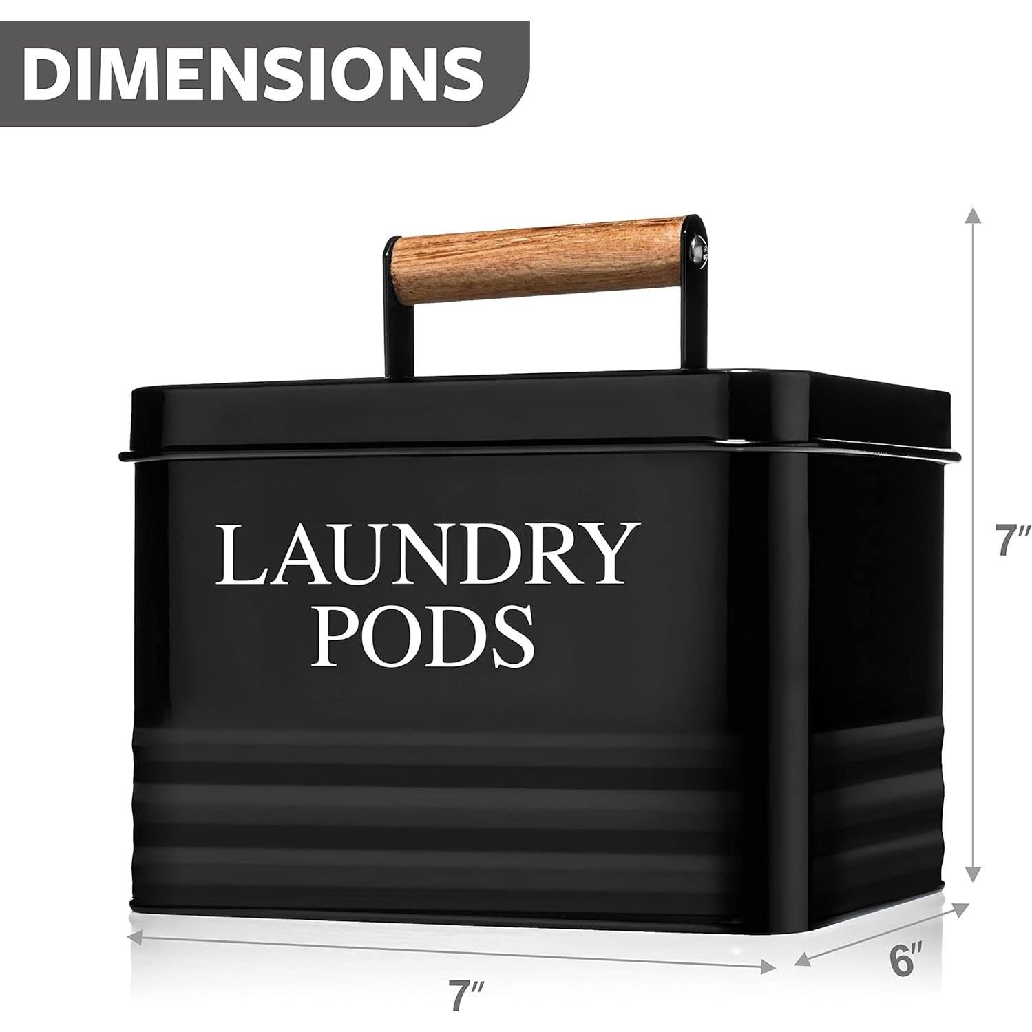 Calindiana Modern Farmhouse Metal Laundry Pods Holder with Lid - Space Saving Organization, Holds 81 Pods, Black