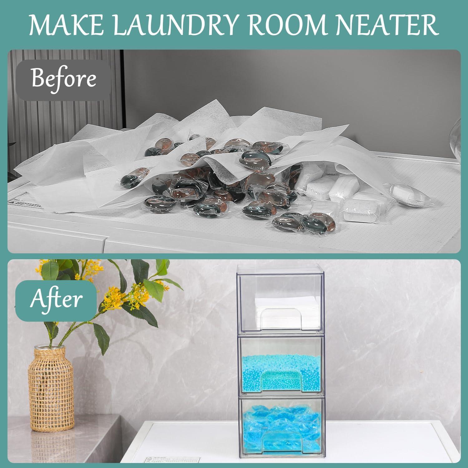 Juego de Contenedores Apilables VEGEVIGI para Lavandería 3 Pack