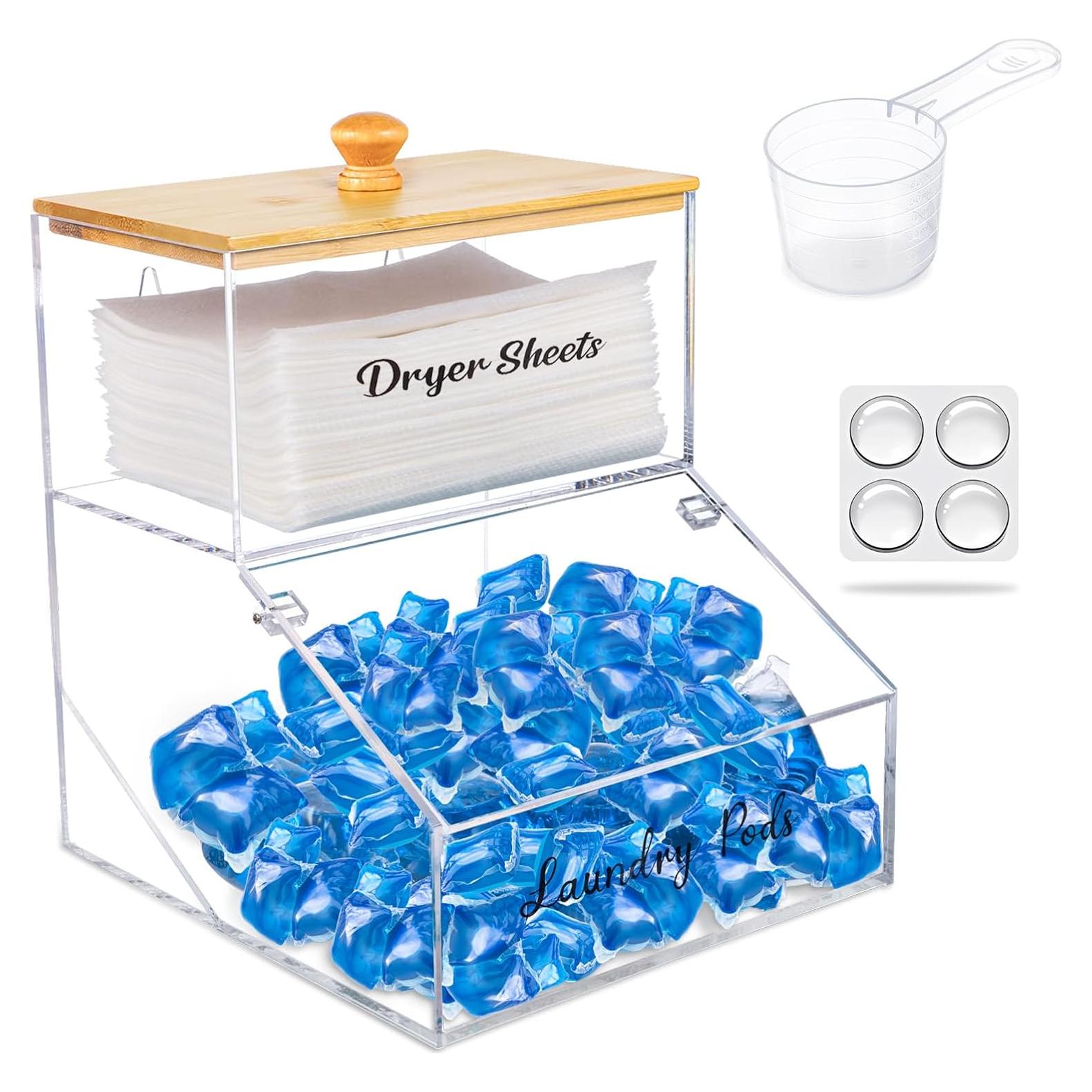 Contenedor de cápulas de lavandería Hiitytin 2 en 1 con tapa de bambú
