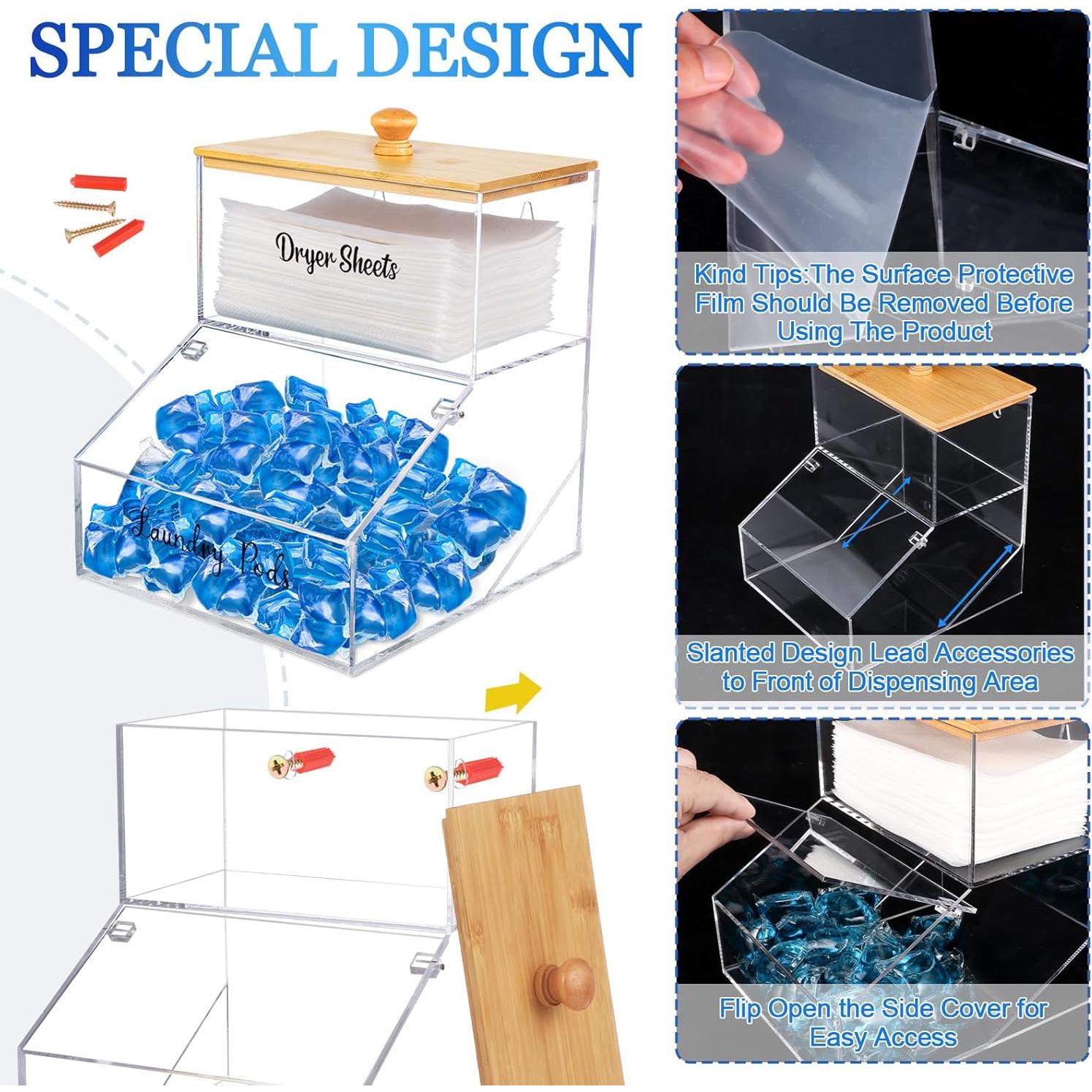 Contenedor de cápulas de lavandería Hiitytin 2 en 1 con tapa de bambú