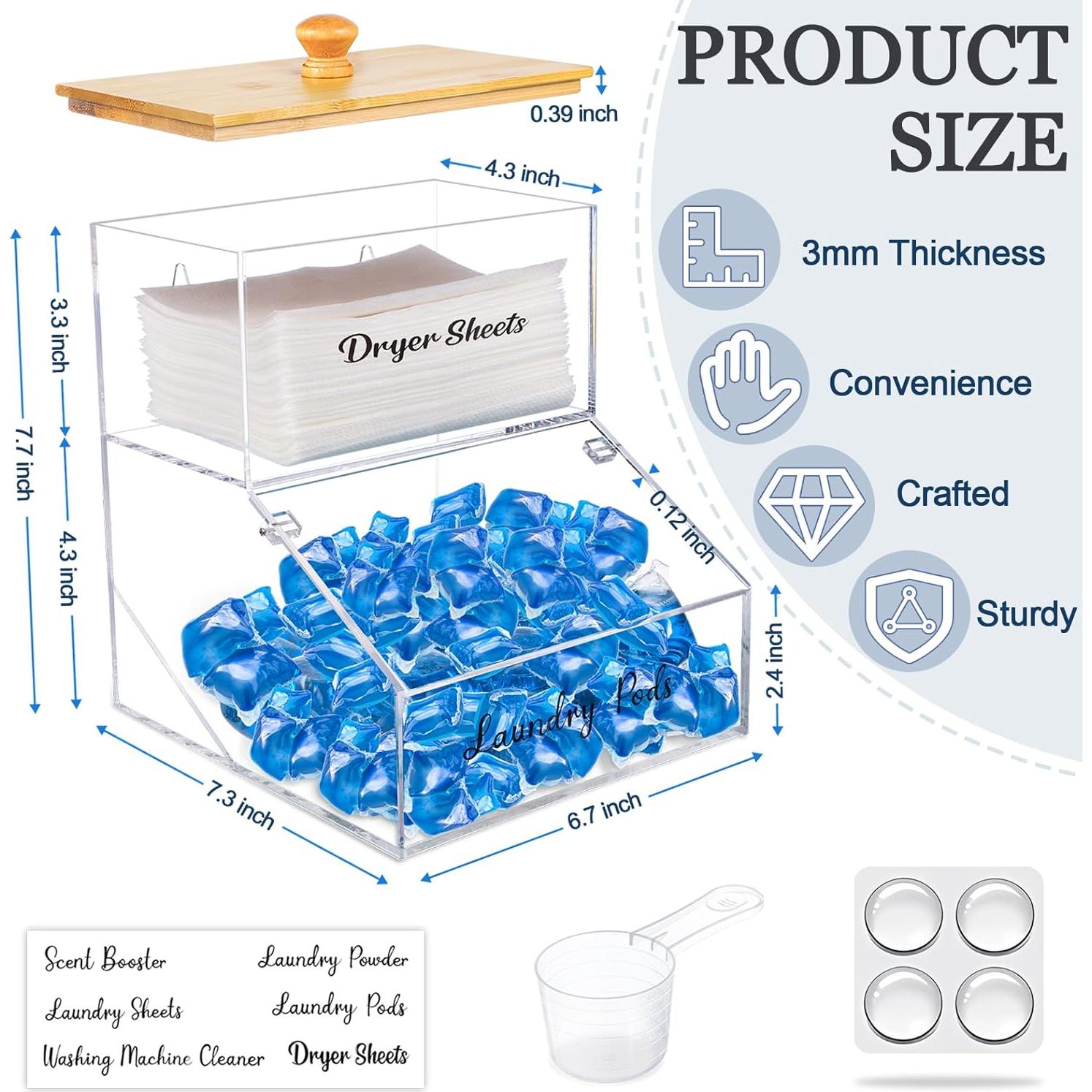 Contenedor de cápulas de lavandería Hiitytin 2 en 1 con tapa de bambú