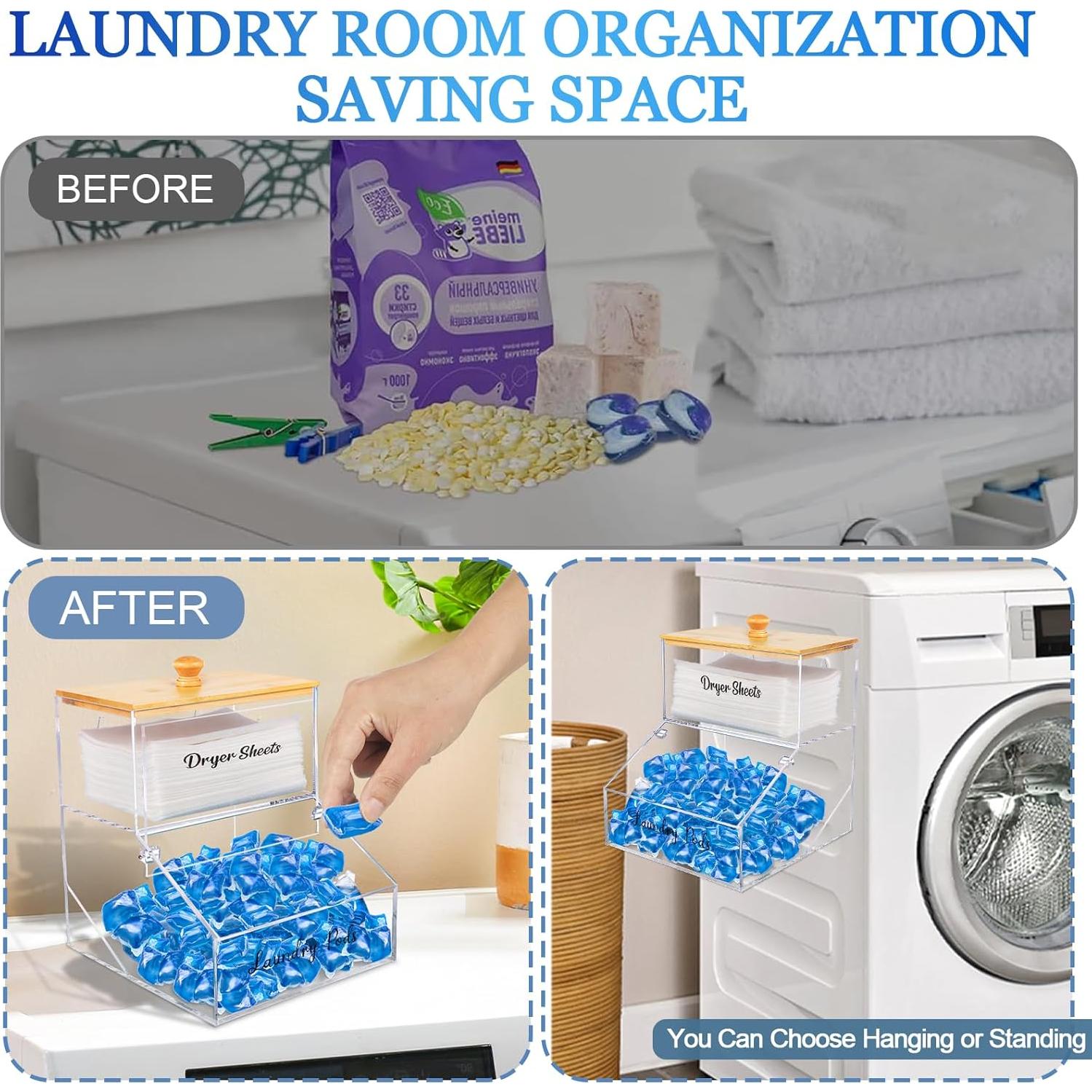 Contenedor de cápulas de lavandería Hiitytin 2 en 1 con tapa de bambú