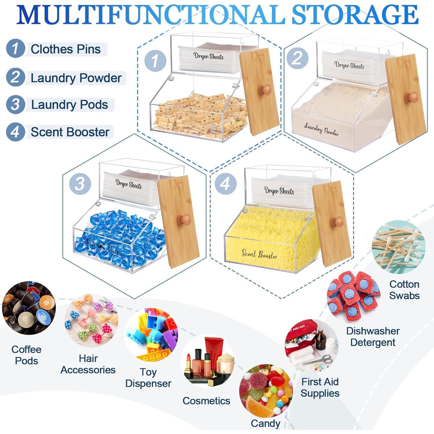 Contenedor de cápulas de lavandería Hiitytin 2 en 1 con tapa de bambú