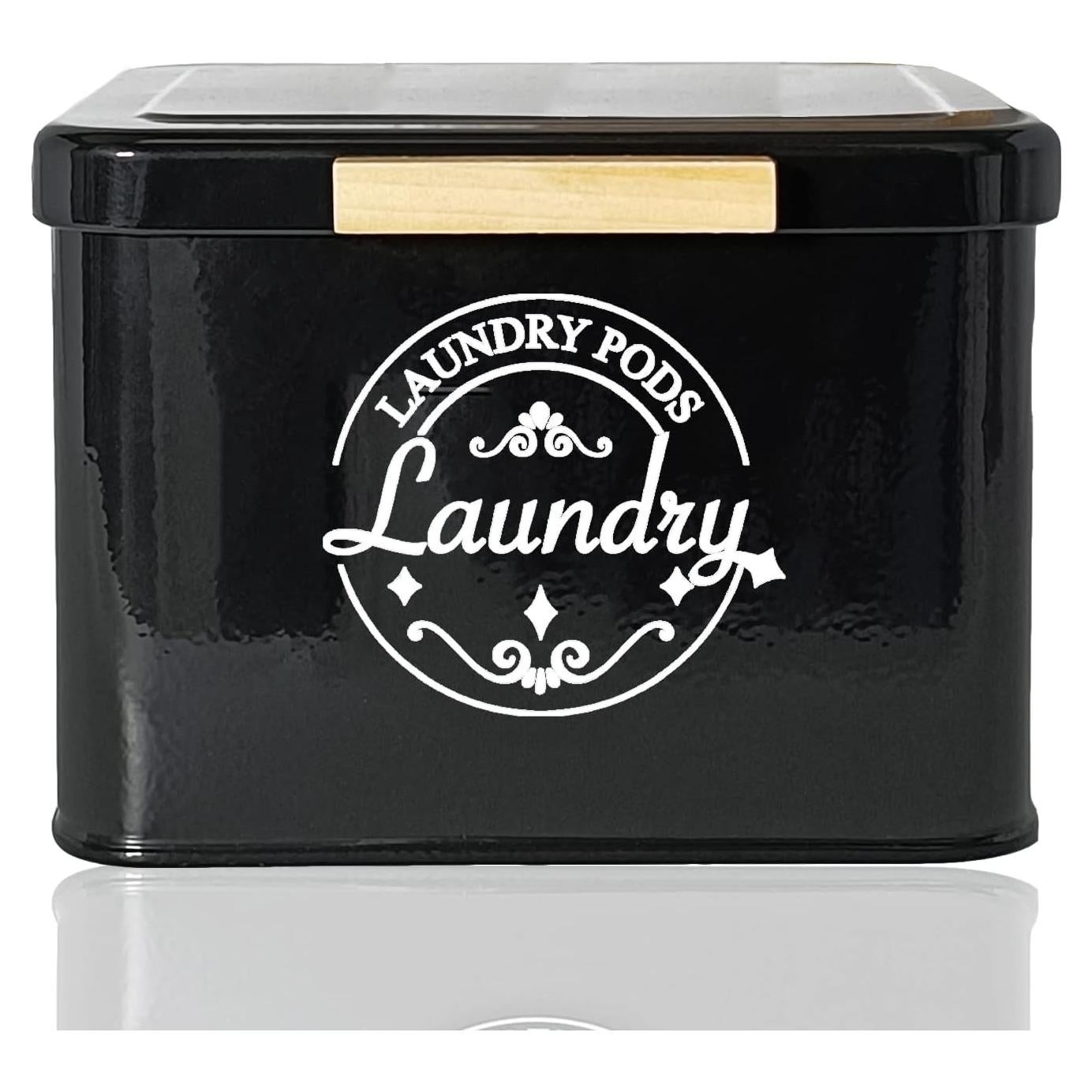 Contenedor de Cápsulas de Lavandería SACREDAY - Metal Negro con Tapa Abatible