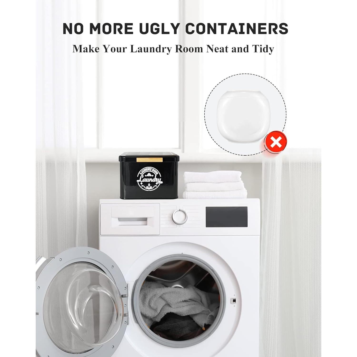 Contenedor de Cápsulas de Lavandería SACREDAY - Metal Negro con Tapa Abatible