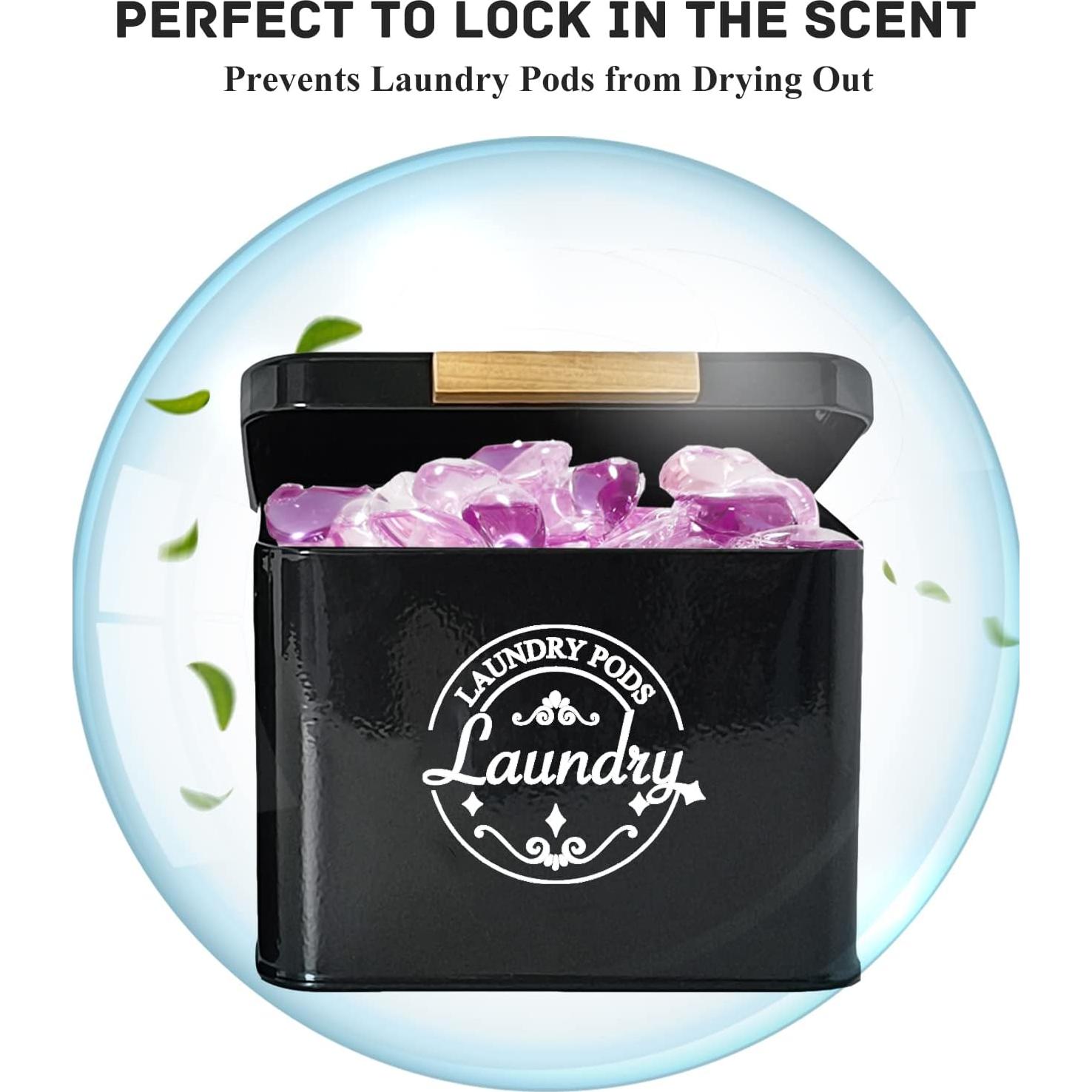 Contenedor de Cápsulas de Lavandería SACREDAY - Metal Negro con Tapa Abatible