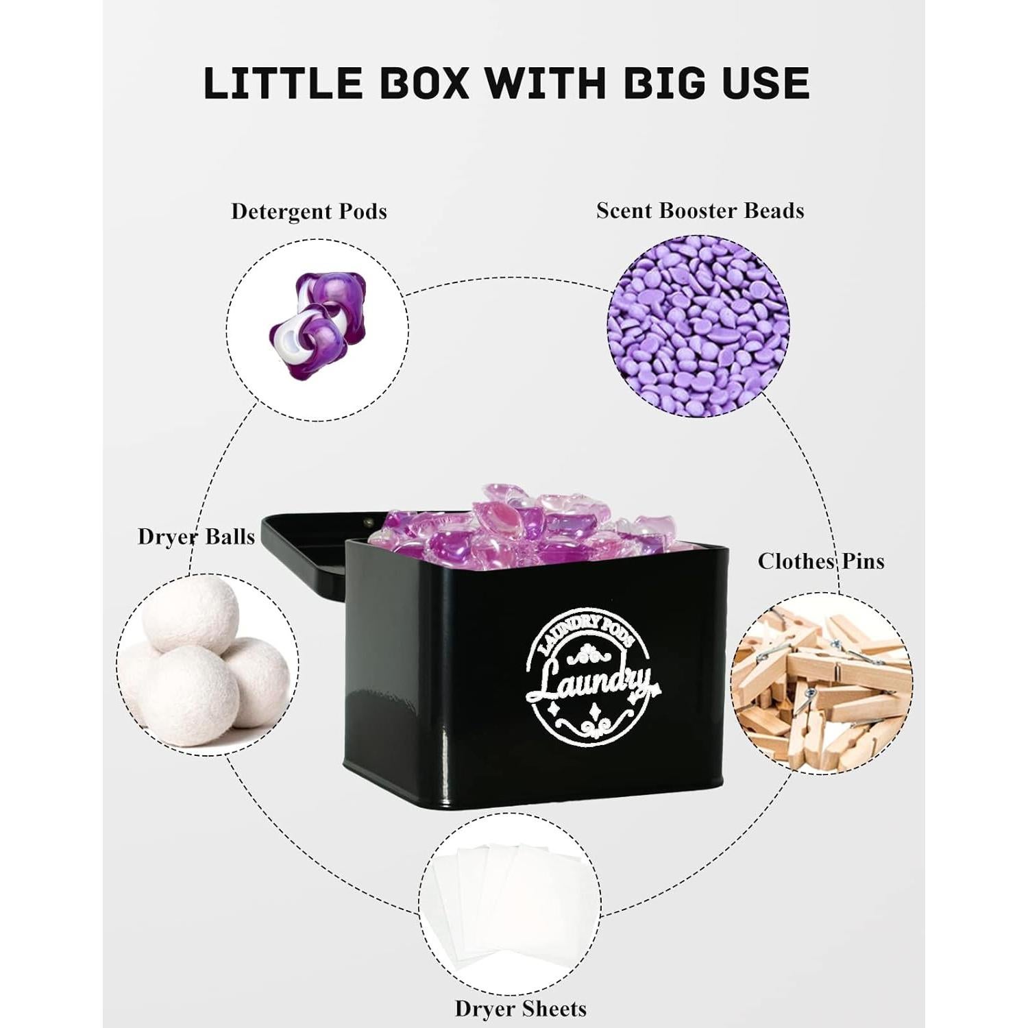 Contenedor de Cápsulas de Lavandería SACREDAY - Metal Negro con Tapa Abatible