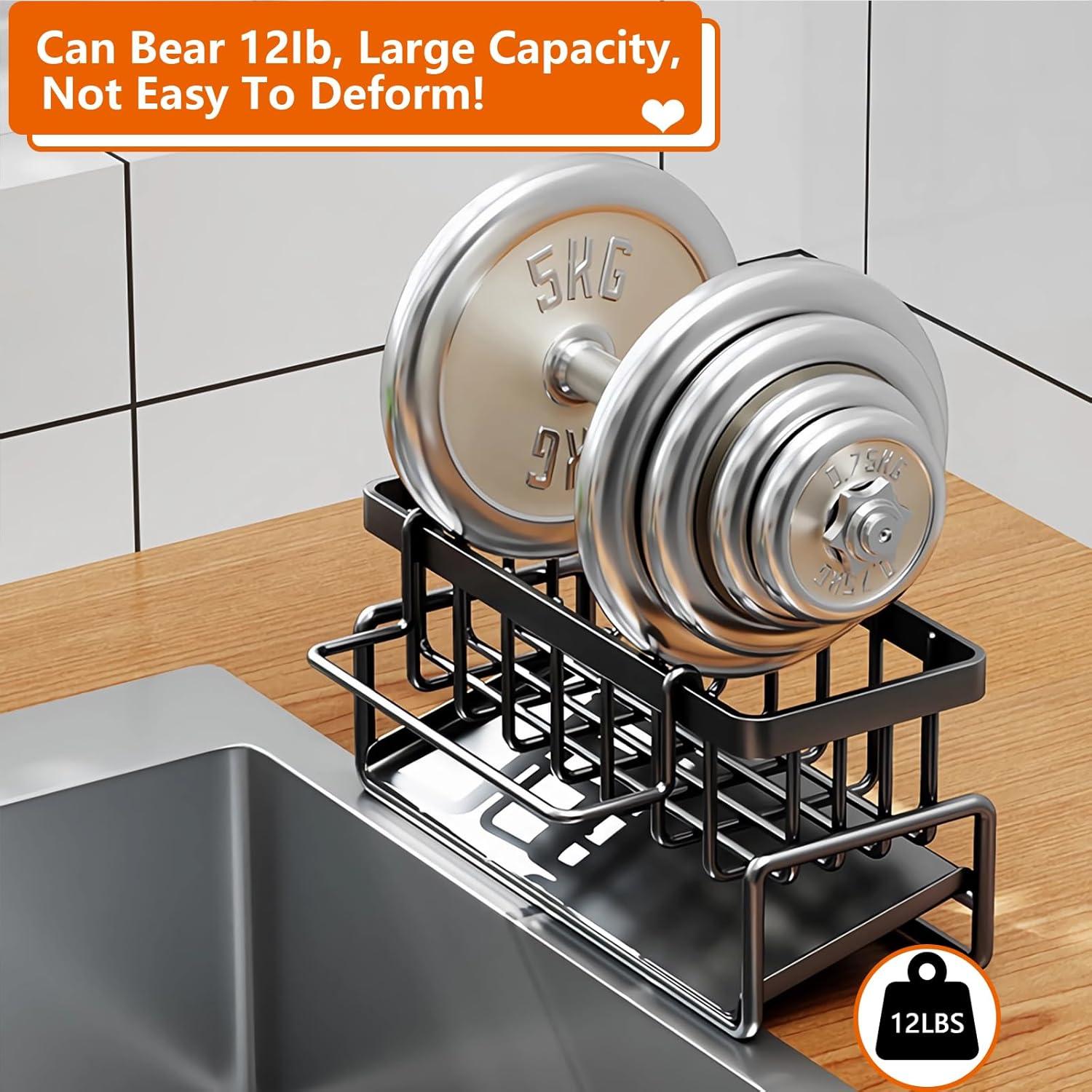 Kitchen Sink Organizer Caddy,CIT ZCFYU Stainless Steel Sink Caddy Sponge Holder 30°Tilt Self-Drainage, Sponge Rack with Dish Brush Holder, Removable Rag Rack for Kitchen Storage,9.1x4.1x3.5 Inch White