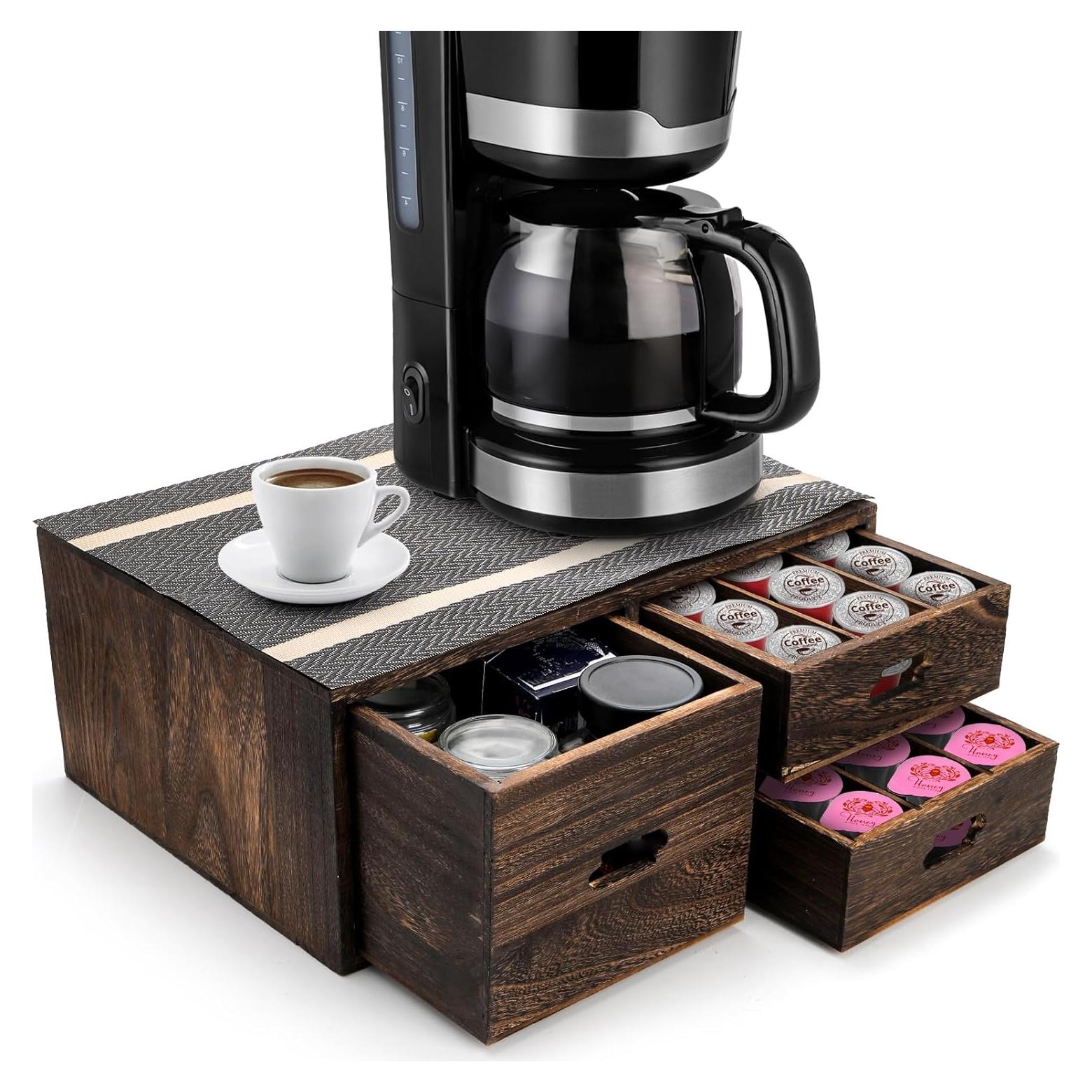 Caja organizadora de cápsulas de café Yopay, 3 cajones madera